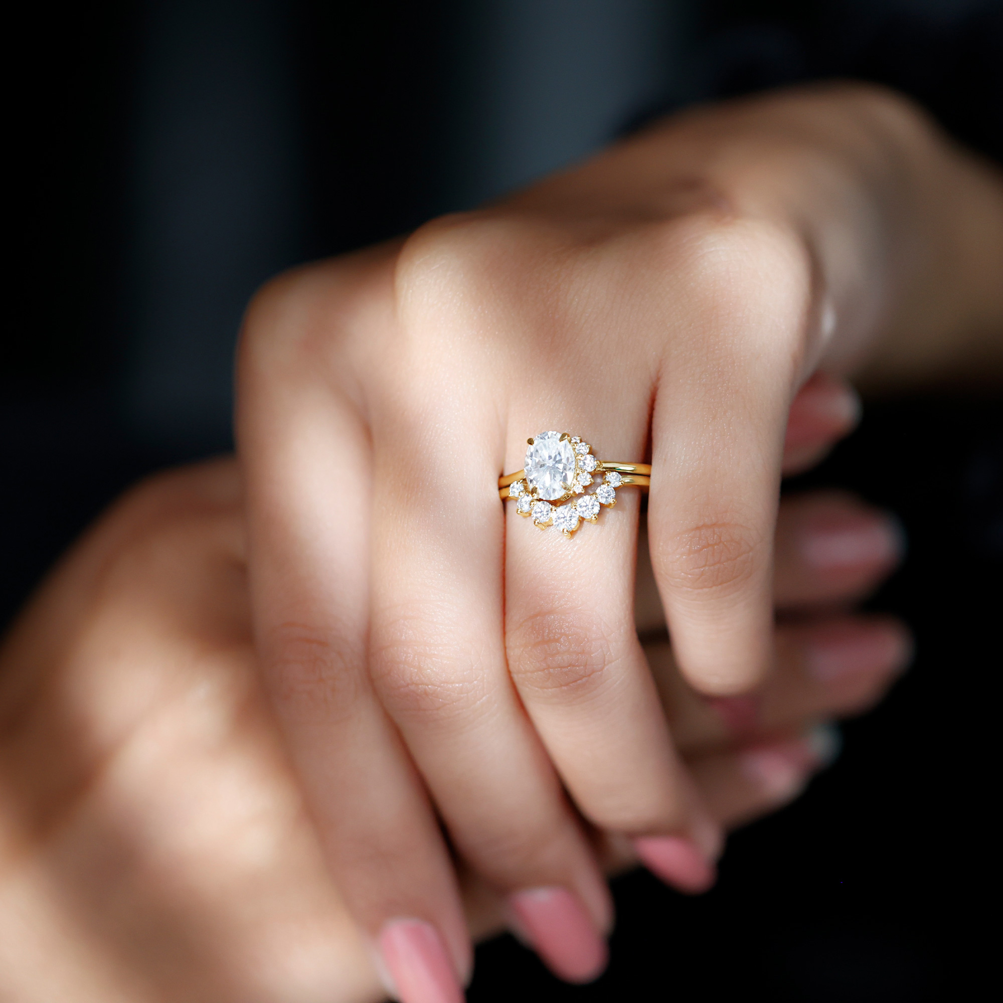 thumbnail video image 2 of Rosec Jewels - Lab Created Diamond Wedding Rings Set - Designer Engagement Ring with Enhancer (EF-VS Quality), 18K White Gold, US 12.00, 2 of 9