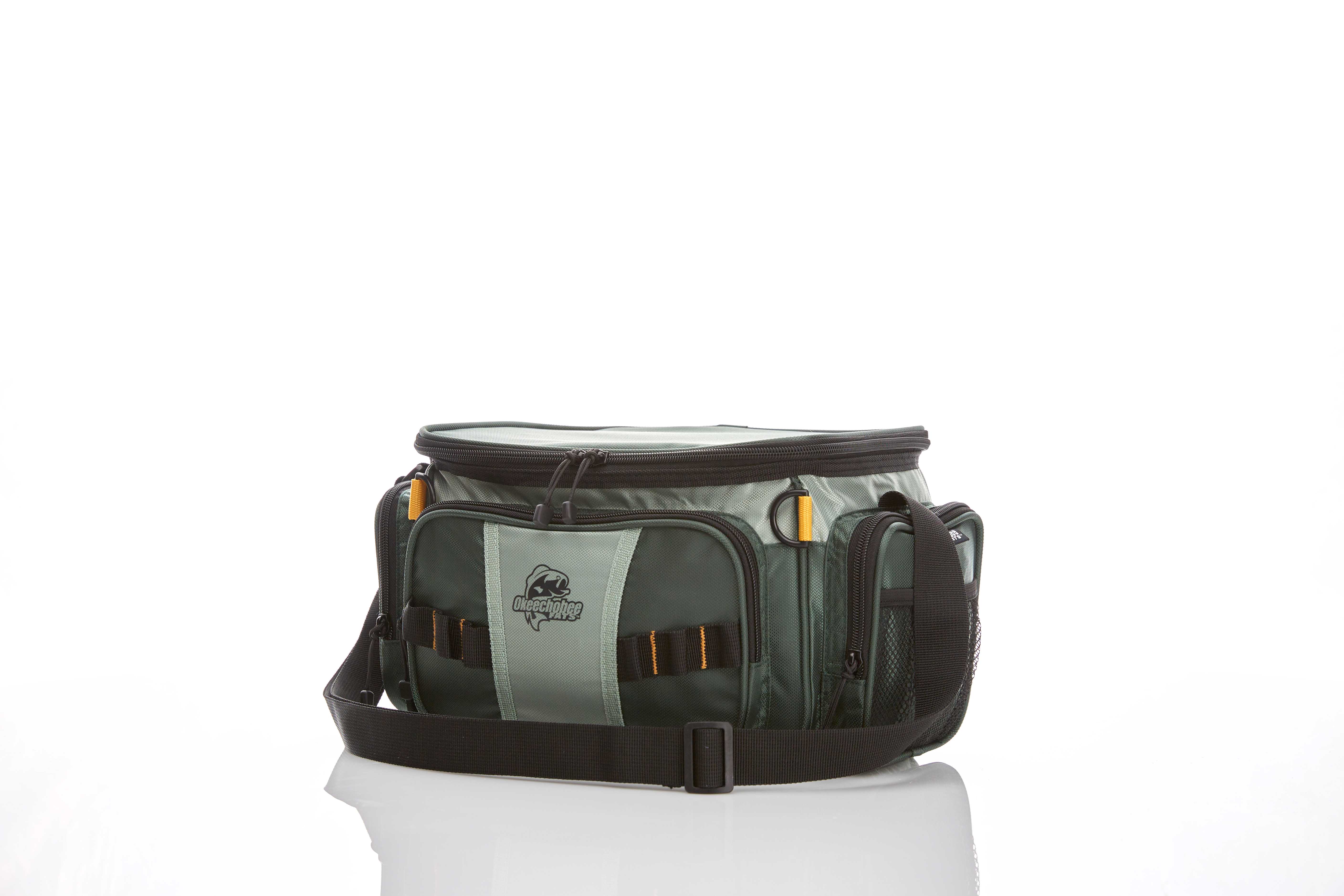  Okeechobee Fats Medium Fishing Gear Tackle Bag Soft Sided  Fishing Bag, Includes 2 Fishing Accessories Utility Boxes, Top Loading  Fishing Tackle Box Bag