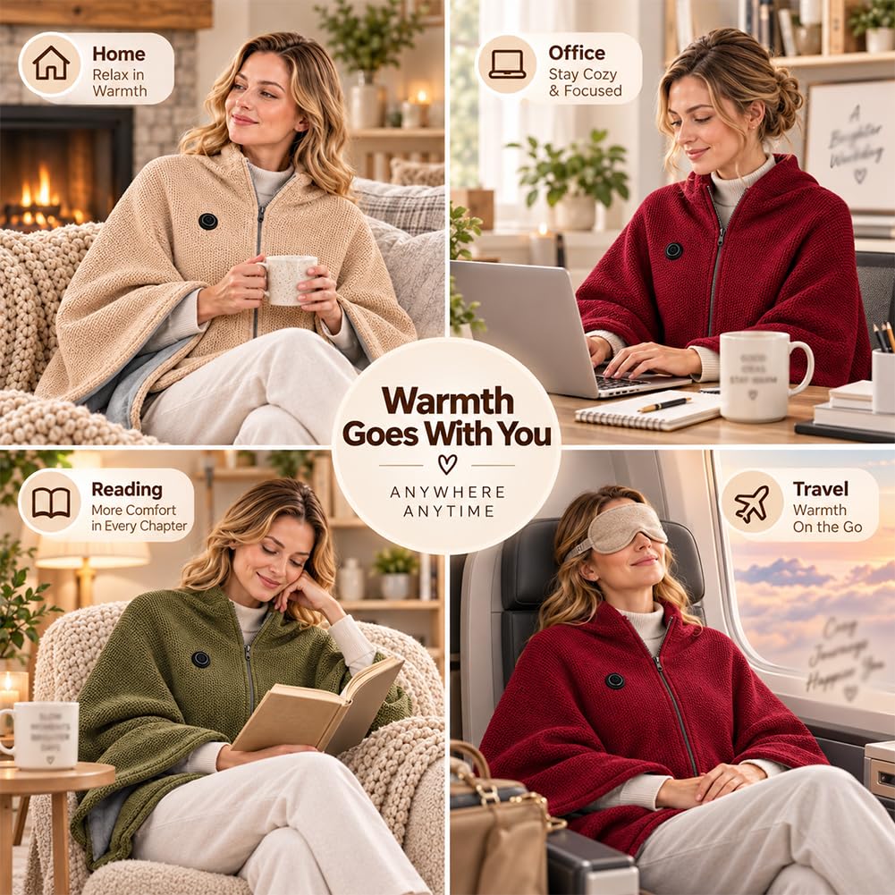 thumbnail video image 2 of Heated Shawl Wraps for Women, USB Wearable Heated Blanket Shawl, Polyester Heated Cape for Home and Office, 1PC, 2 of 7