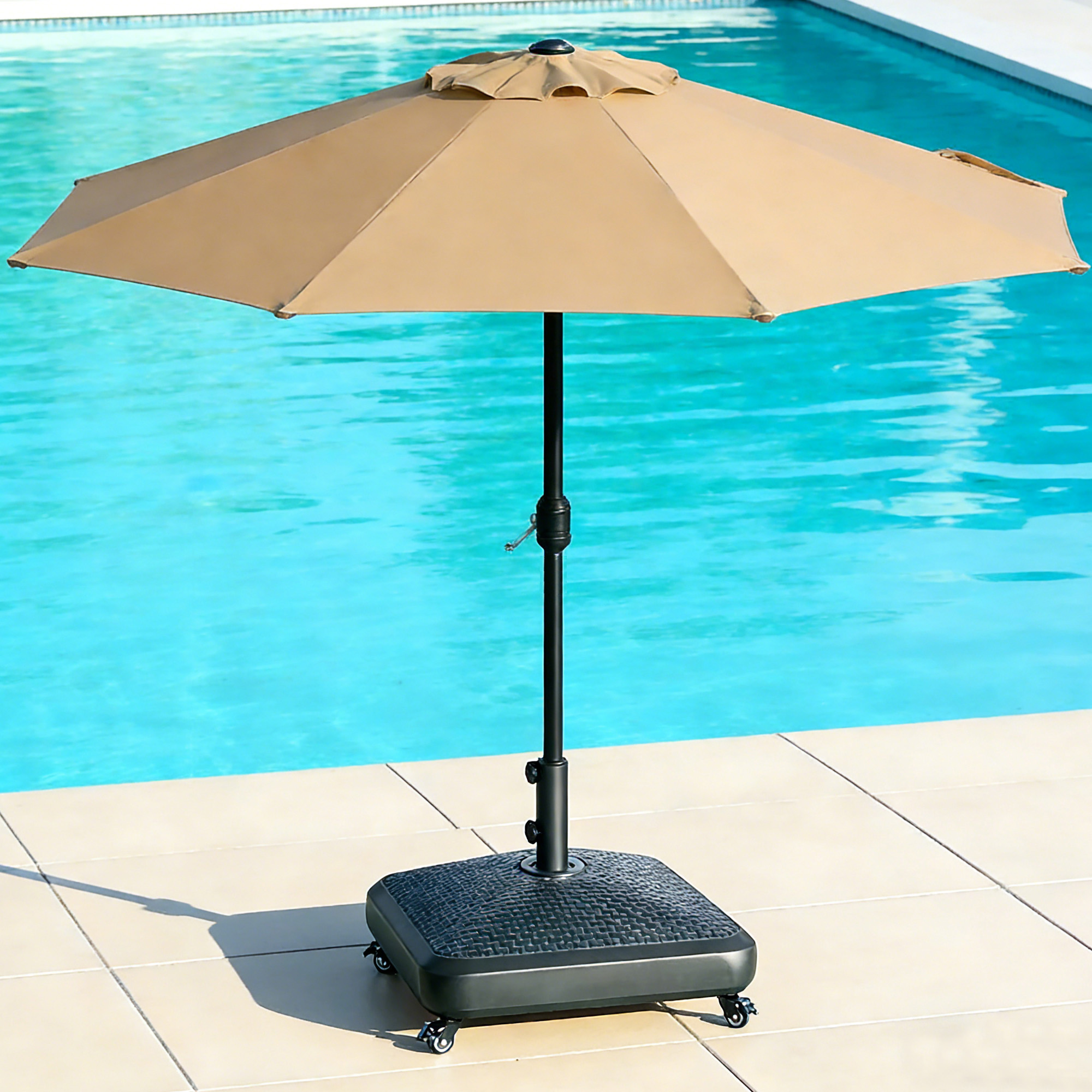 thumbnail video image 2 of Abble 170 lbs Outdoor Cantilever Patio Umbrella Base Offset Umbrella Stand with Handle and Wheels for Garden Backyard Poolside in Black, 2 of 10