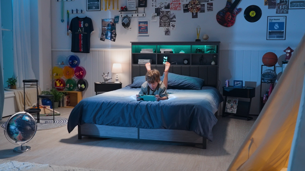 thumbnail video image 2 of Lifezone Bookcase Beds Queen Bed Frame with Wooden Platform, Rustic Brown, 2 of 10