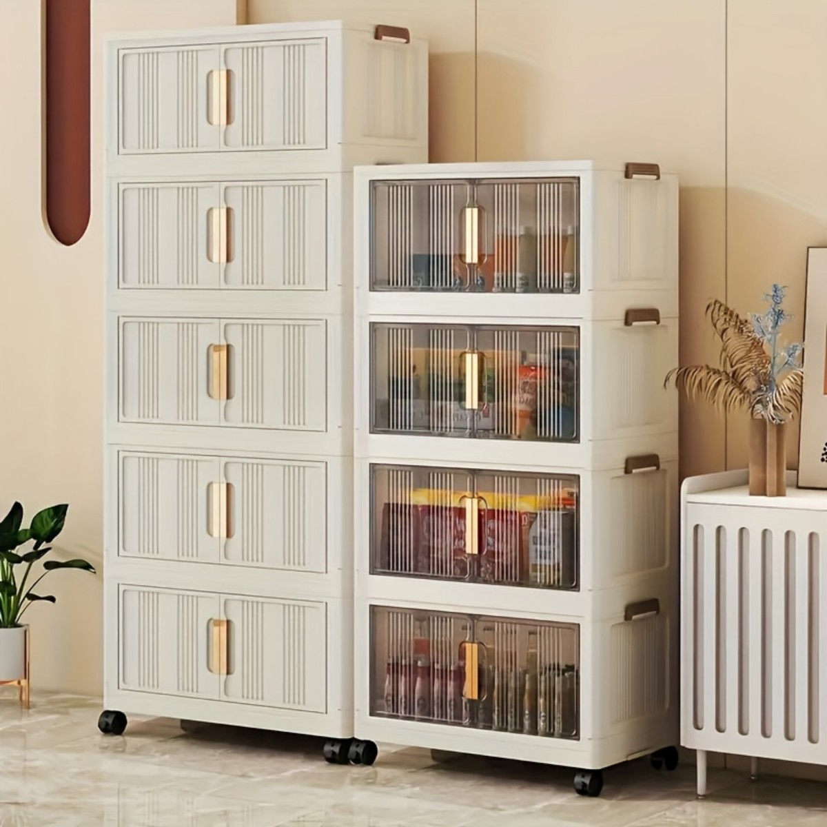 thumbnail video image 2 of NTYNTY Large Capacity Storage Chest with Doors and Wheels, Suitable for Clothes, Quilts, Toys, Books, Transparent, 2 Layers, 2 of 11