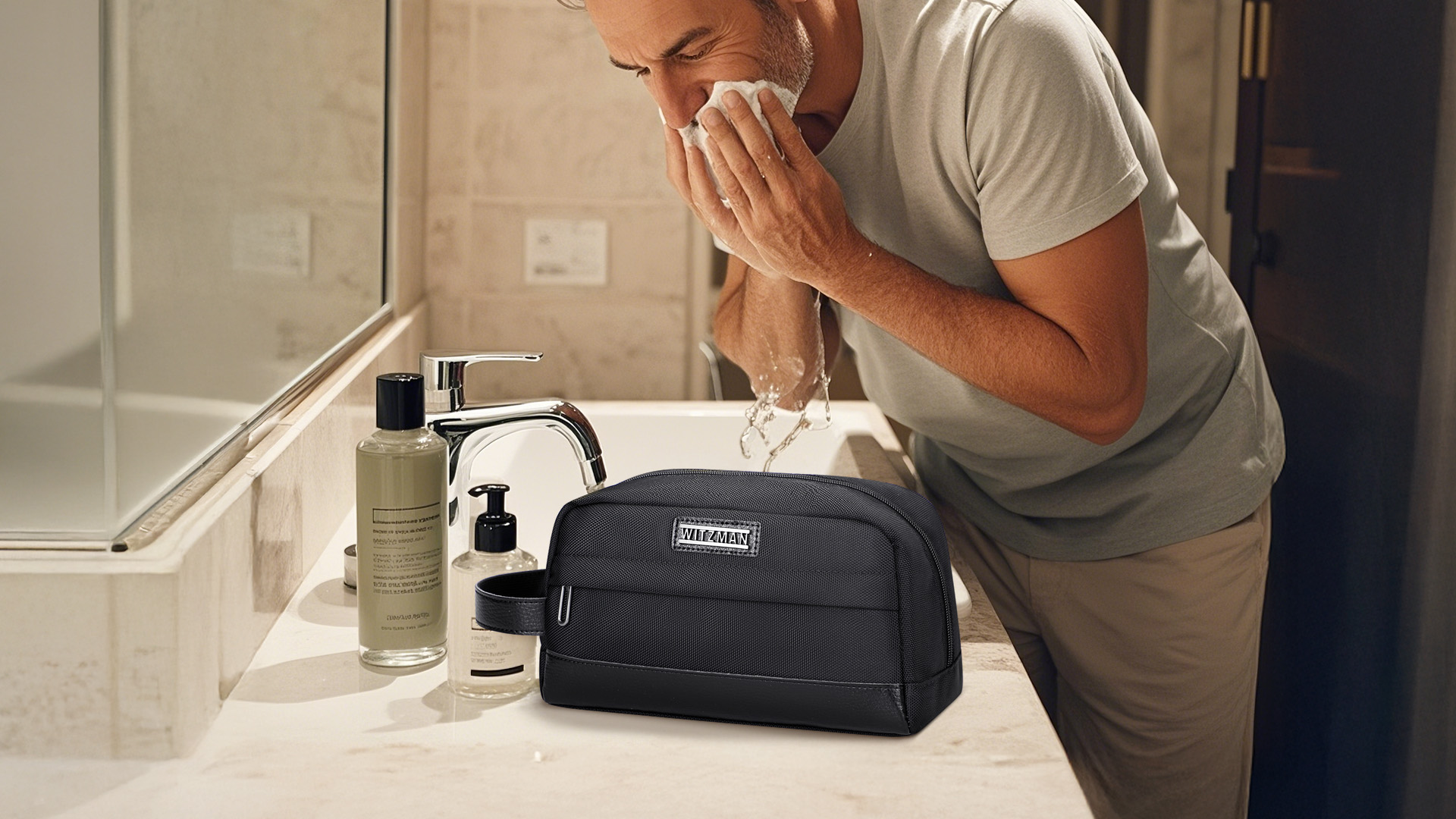 thumbnail video image 2 of WITZMAN Toiletry Bag for Men Women Lightweight Hanging Travel Bathroom Bag Water-Resistant Dopp Kit Shaving Bag Cosmetic Bag（B692 Silvery Grey）, 2 of 9