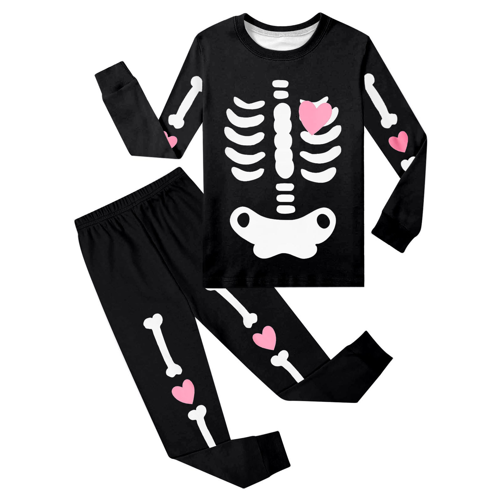 thumbnail video image 2 of Gelikeya Kids Halloween Pajamas Toddler Boys Girls Sleepwear Pjs Outfit Long Sleeve Tops and Pants 2 Piece Pajama Sets (Black, 6-7 Years), 2 of 7