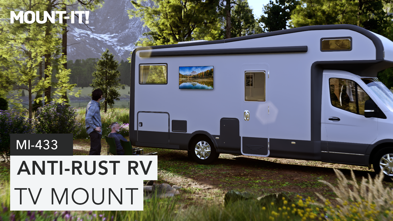 thumbnail video image 2 of MOUNT-IT! RV TV Mount with Dual Wall Plates, Anti-Rust Quick Release Plastic Polymer Mounting Bracket for Indoor Or Outdoor Use, Ultra Slim Profile, 30lbs Capacity, Fits 13-43" TVs, VESA 100mm, 2 of 18