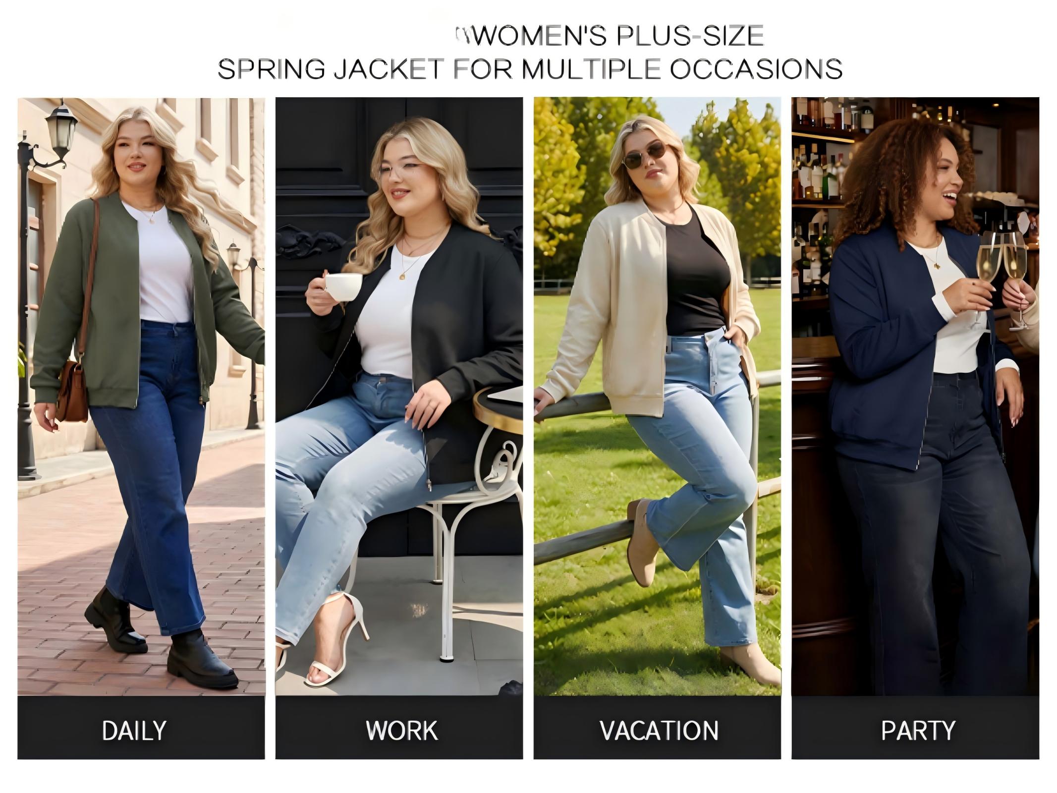 thumbnail video image 2 of NAYTOAO Women's Plus Size Jacket: Full‑Zip Long Sleeve Knit Bomber Jacket, Casual Lightweight Streetwear with Pockets for All‑Season Wear, 2 of 7