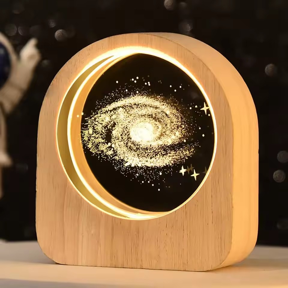 thumbnail video image 2 of Wood 3D Inner Carving Crystal Ball Luminous Galaxy Moon Ornaments Christmas New Year Creative Romantic Lover's Gift Nightlight ﻿, 2 of 8