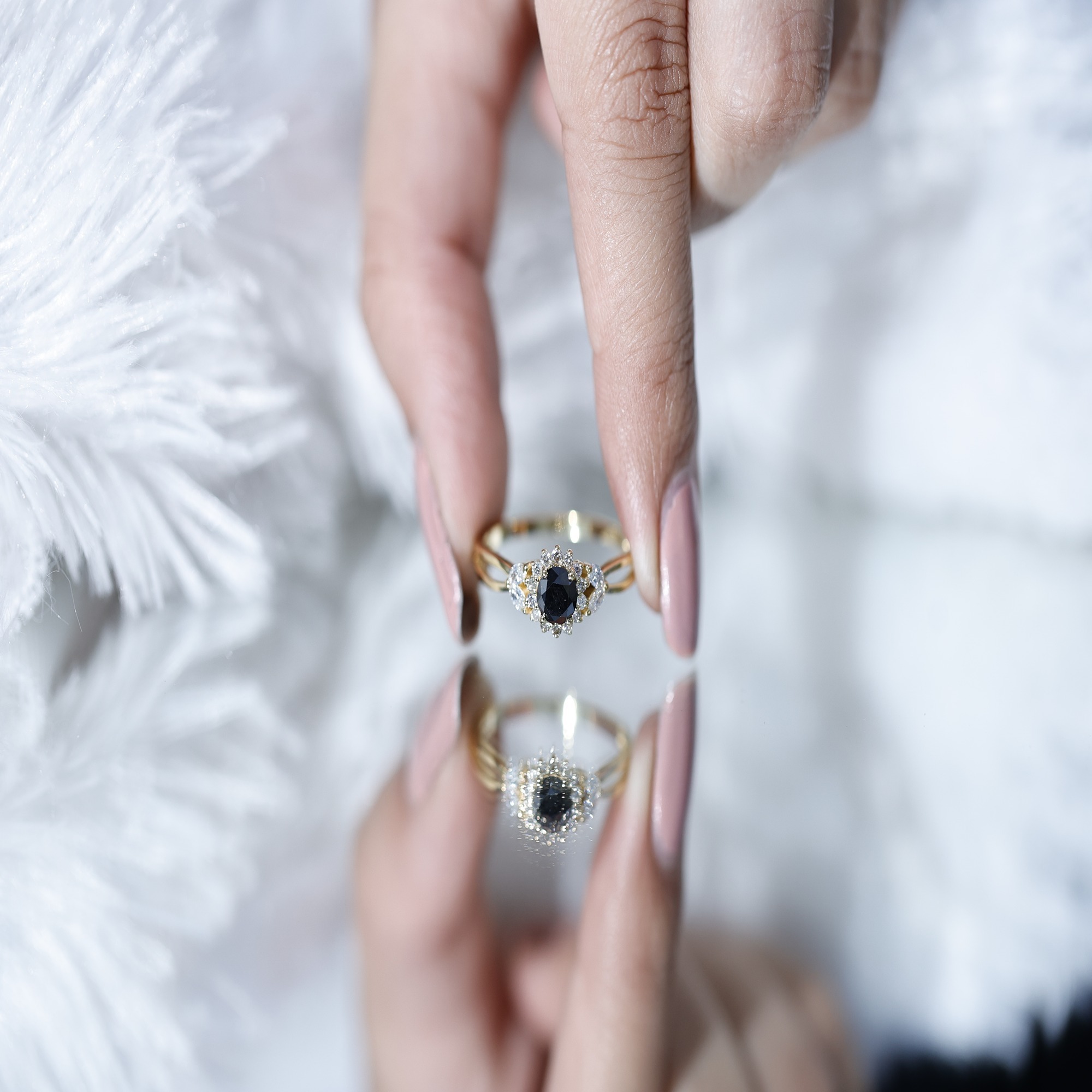 thumbnail video image 2 of Rosec Jewels Lab Created Black Diamond Floral Ring with Diamond for Women (AAAA Quality), 18K Yellow Gold, US 6.00, 2 of 9
