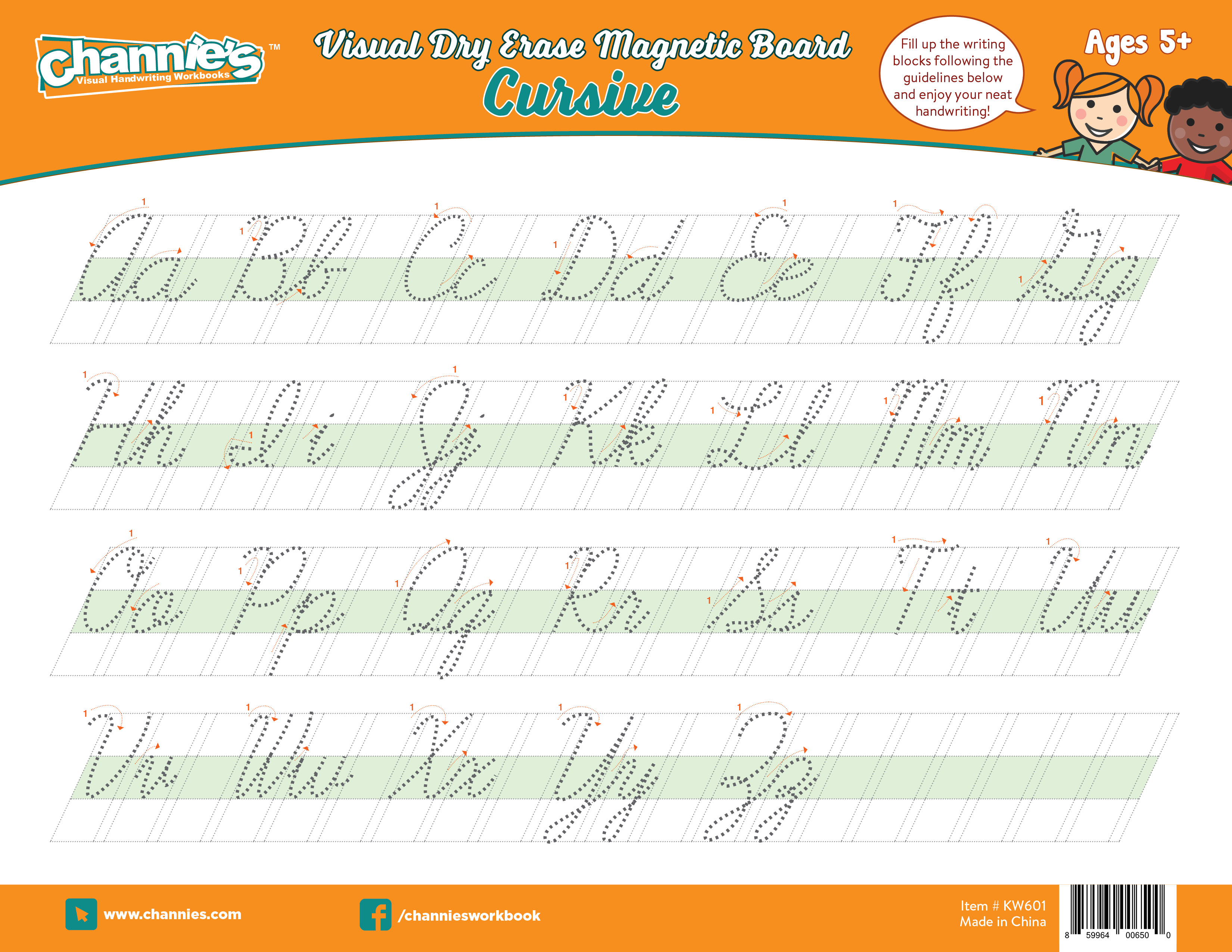 thumbnail video image 2 of Channie's 2 Pack Dry Erase & Magnetic CURSIVE boards with 1 black marker, 2 of 9