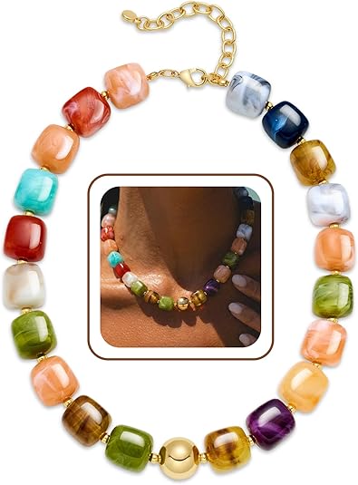 thumbnail video image 2 of Summer Beach Jewelry Chunky Beaded Necklace for Women Trendy Statement Big Colorful Bubble Resin Bead Choker Necklaces Boho Charm Jewelry, 2 of 11