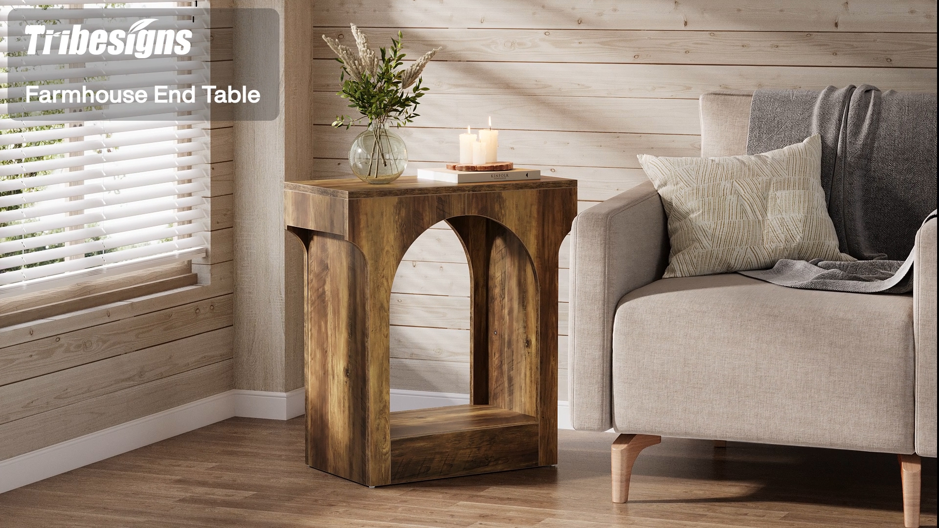 thumbnail video image 2 of Tribesigns Wood End Side Table with Storage Space, Rustic Brown, 2 of 8