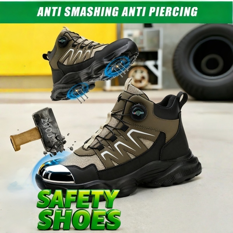 thumbnail video image 2 of Men Steel Toe Safety Shoes: Anti-Smashing Puncture Resistant Anti-Slip Work Boots , Rubber Sole Lightweight Breathable Adjustable Indestructible Work Boots with Quickly Shoelaces, Labour Shoes, 2 of 11