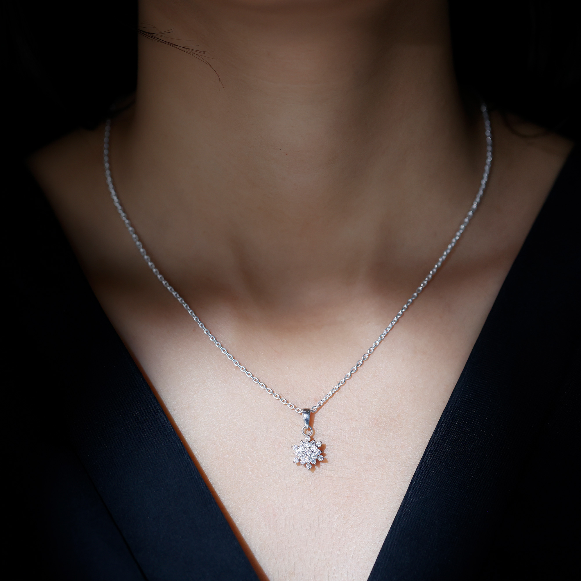 thumbnail video image 2 of Rosec Jewels Moissanite Cluster Pendant Necklace for Women - D-VS1 Quality Certified, 18K White Gold, 2 of 8