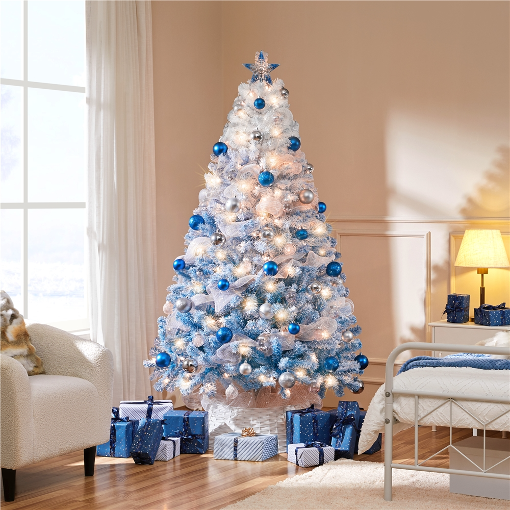 thumbnail video image 2 of Yaheetech 6ft Artificial Christmas Tree with Incandescent Warm White Lights, Lake Blue Gradient, 2 of 10