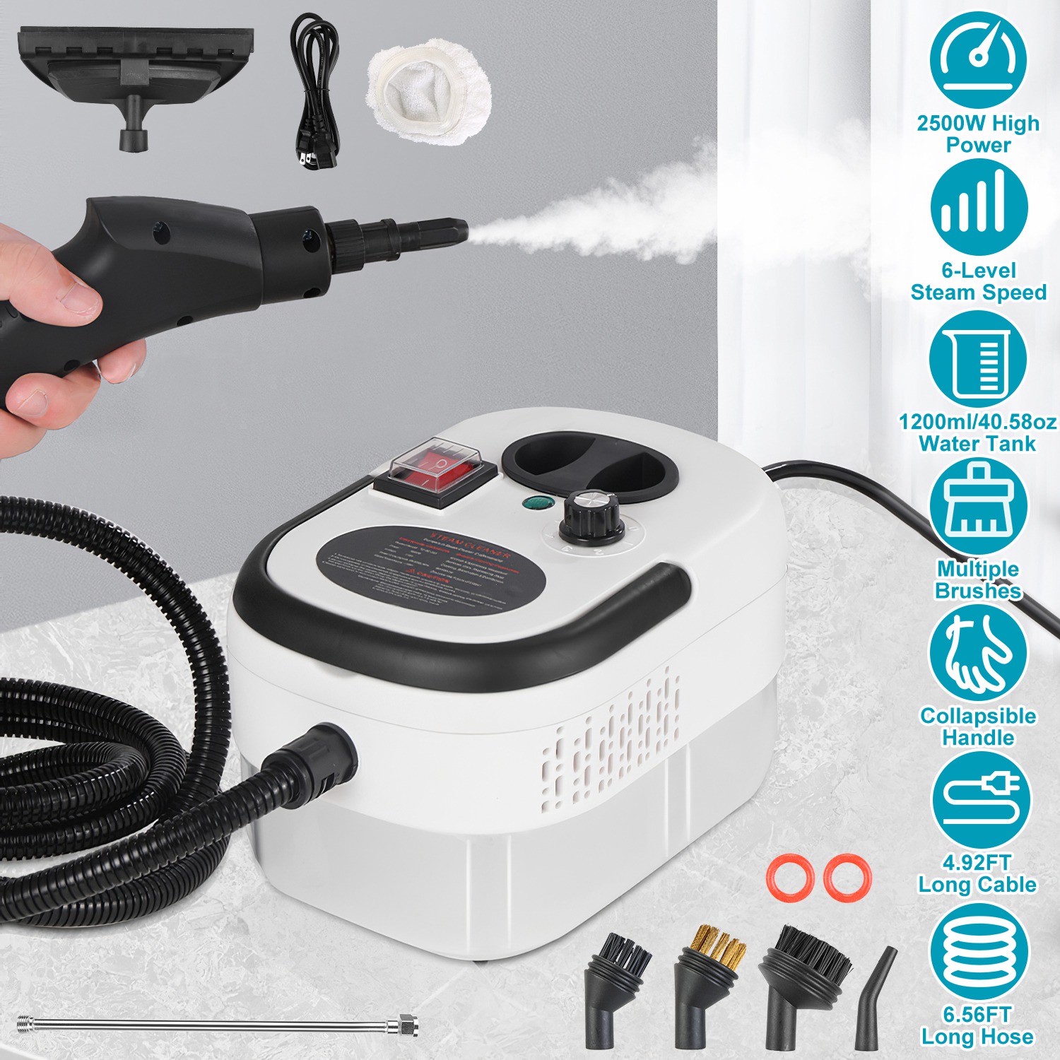 thumbnail video image 2 of Zorpupoa 2500W Handheld Steamer Cleaner 2500W Powerful High Temp Steamer Clean Machine for Car Detailing Couch Floor Tile Microwave Mattress Bed Bugs Windows, 2 of 12