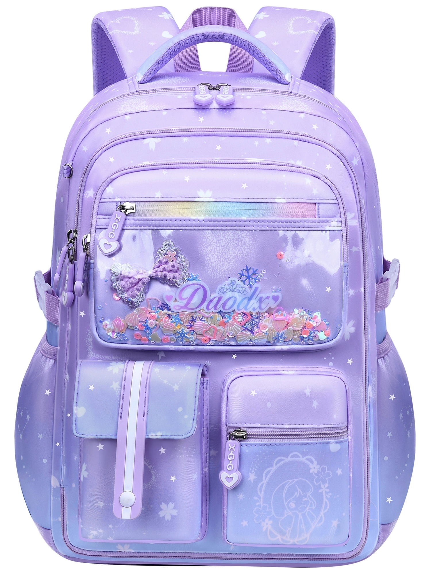 thumbnail video image 2 of Kivdit School Backpack for Girls,Luminous School Bag for Kids Teens,Large Capacity Bookbag,Purple, 2 of 9