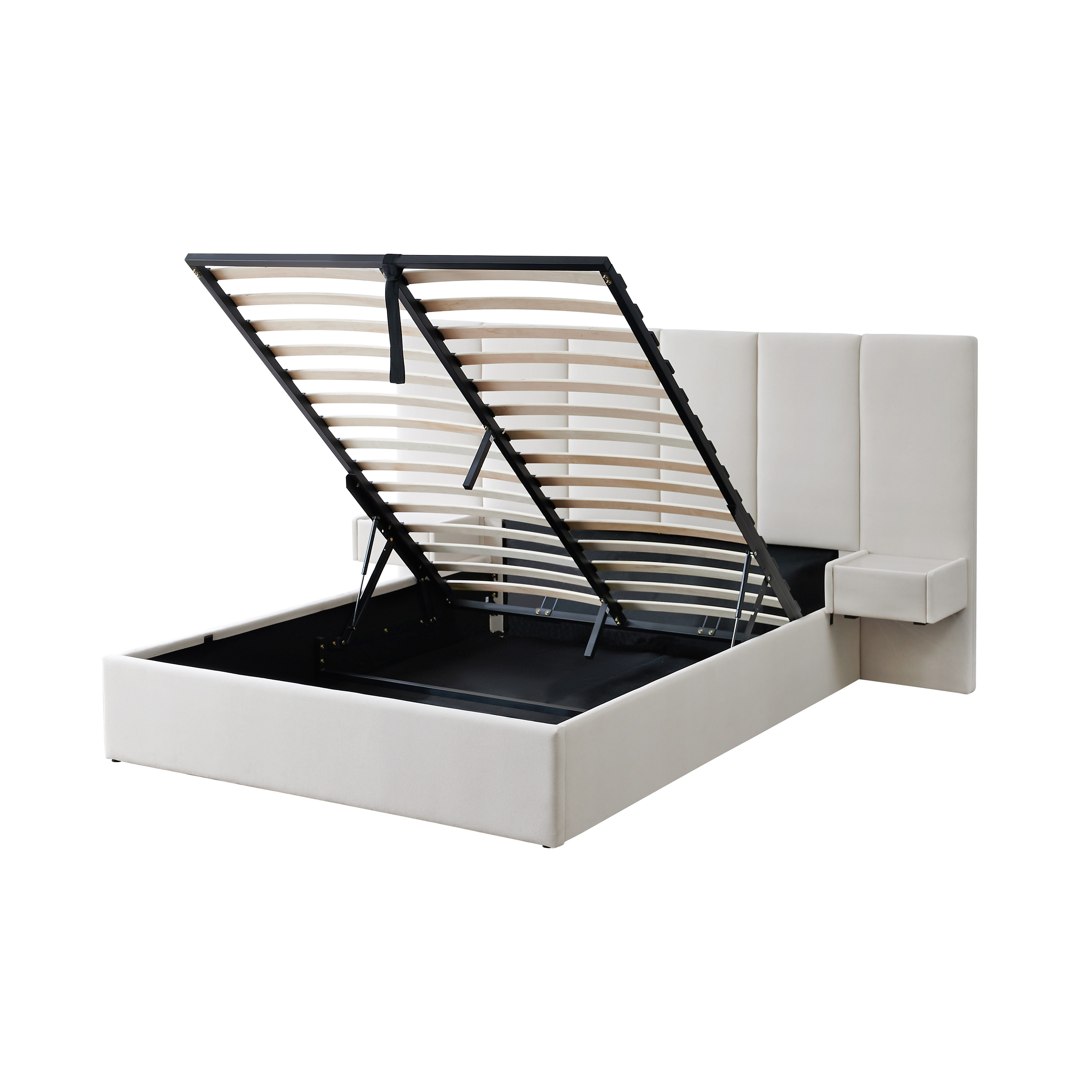 thumbnail video image 2 of Upholstered Lift Storage Bed Frame with Velvet Headboard, 2 Drawers & 9.6" Under-Bed Storage, King Sizes in Light Grey, No Box Spring Needed, Ergonomic Design for Ultimate Comfort, 2 of 11