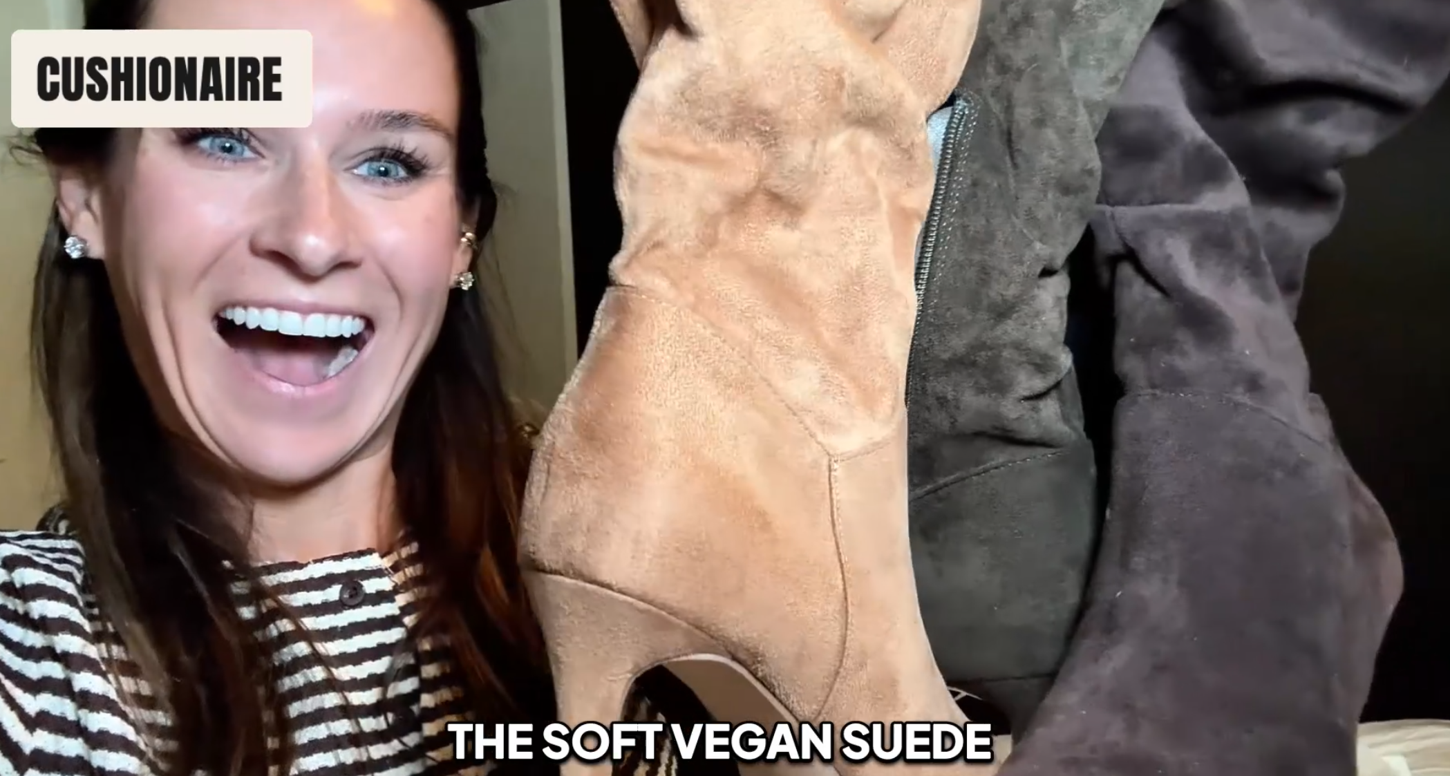 thumbnail video image 2 of Cushionaire Women's Porsha Slouchy Vegan Suede Mid-Calf Scrunch Boot with Pointed Toe, Memory Foam & 3-Inch Heel | Wide Widths Available, 2 of 17