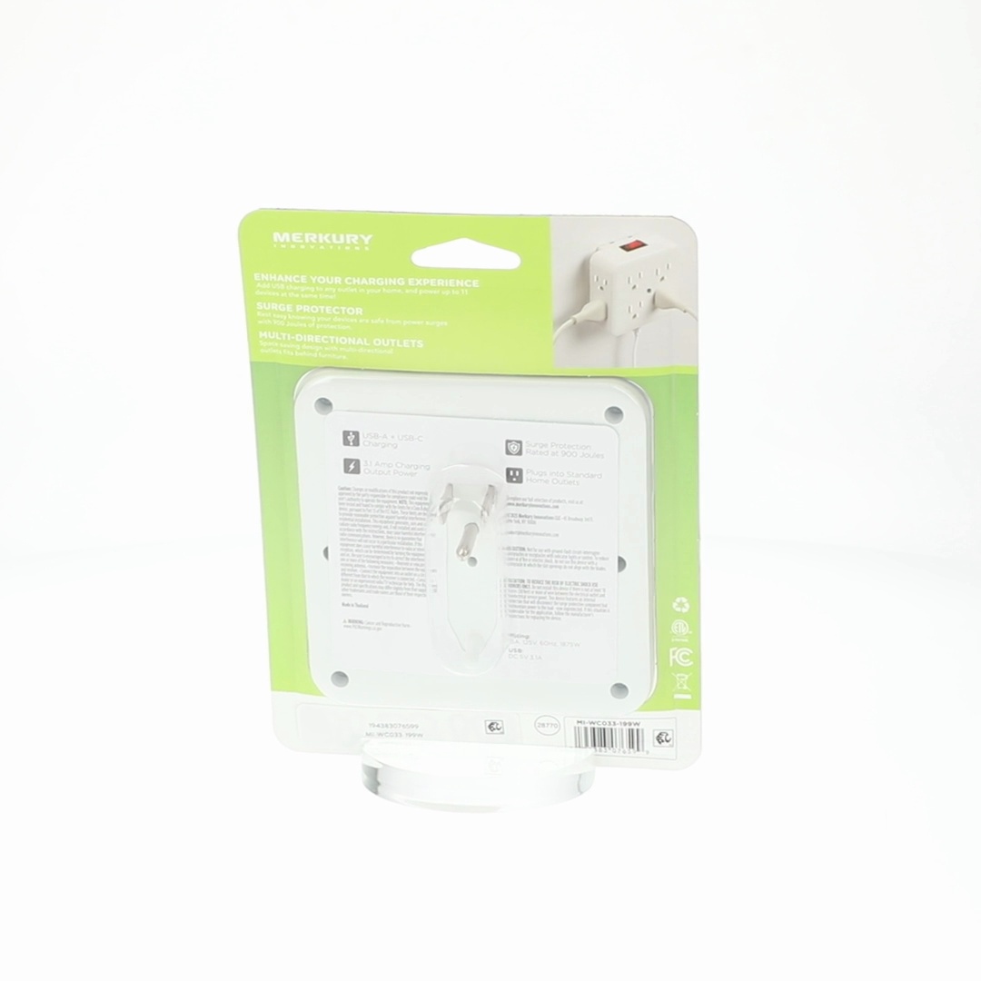 Merkury Innovations 8-Outlet Surge Protector USB Wall Tap, 2 USB-A
