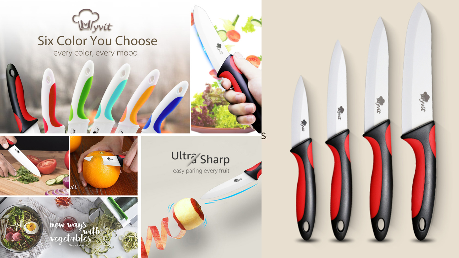 thumbnail video image 2 of 3-Piece Sharp Ceramic Knife Set with Covers - Stain Resistant White Blade Rust Proof Kitchen Knives Household Vegetables Slicing Tool, 2 of 9