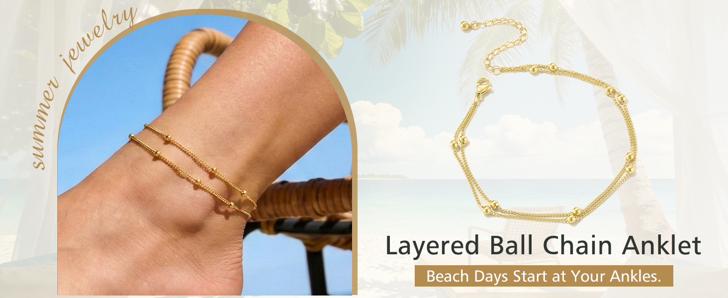 thumbnail video image 2 of FindChic Ankle Bracelets for Women, Black Layered Stainless Steel Anklets Waterproof Ball Ankle Chain Summer Birthday Mothers Day Jewelry Gifts for Her Mom Wife, 2 of 9