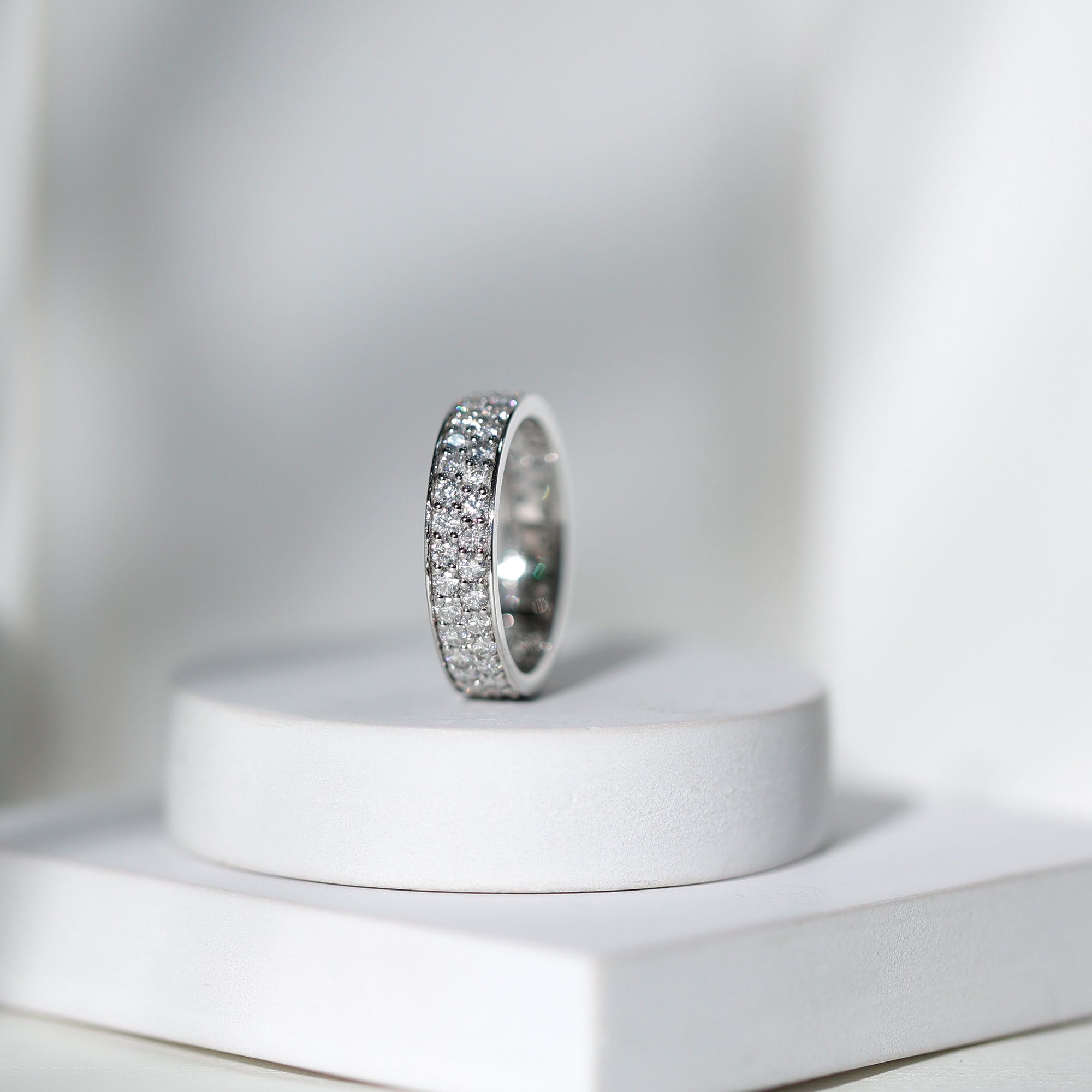 thumbnail video image 2 of Rosec Jewels Certified Moissanite Wedding Band Ring - Eternity Band - D-VS1 Quality, 10K White Gold, US 4.50, 2 of 8