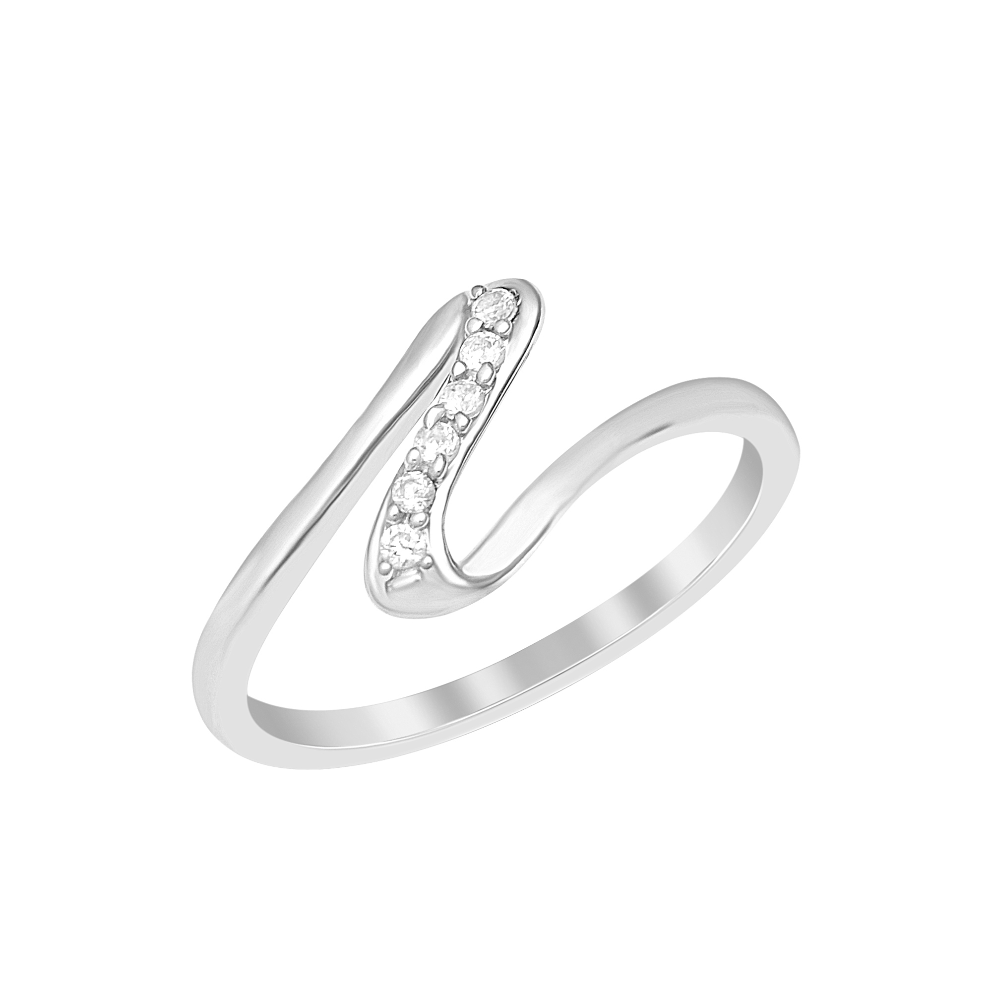 thumbnail video image 2 of 0.15 Ct Round Shape White Cubic Zircon 925 Sterling Silver Minimalist Stackable Women Wave Ring, 2 of 7