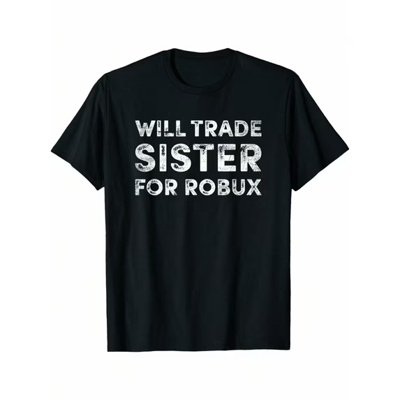 thumbnail video image 2 of Funny 'Will Trade Sister For Robux' Video Game Tee - Soft Cotton, Short Sleeve Crew Neck T-Shirt For Boys, 2 of 7