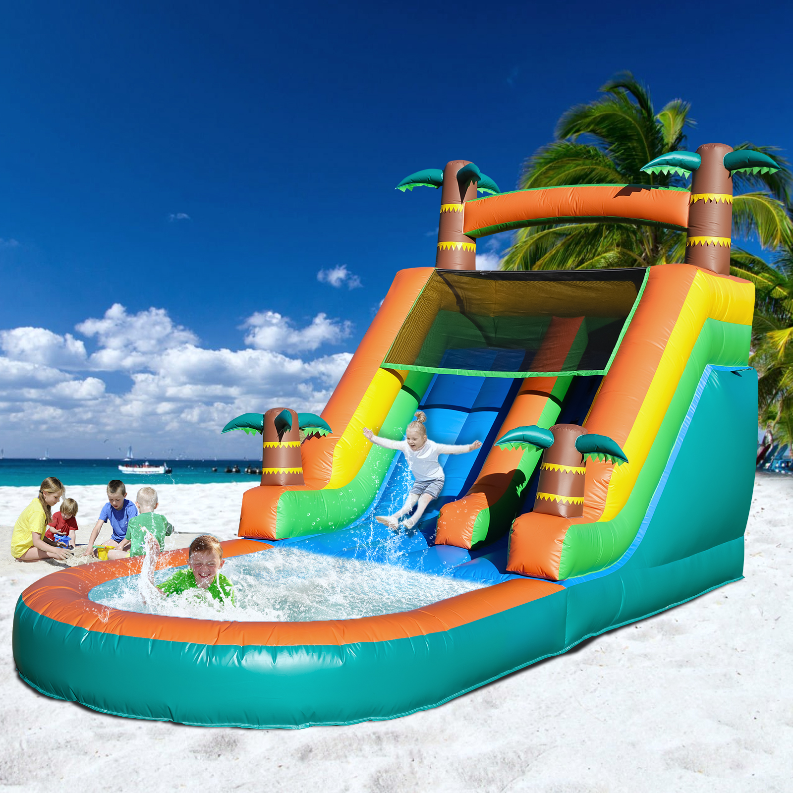 thumbnail video image 2 of TRYSET 21x9x12ft Commercial PVC Inflatable Water Slide with Blower for Kids & Family, Giant Water Park for Outdoor Backyard, 2 of 11