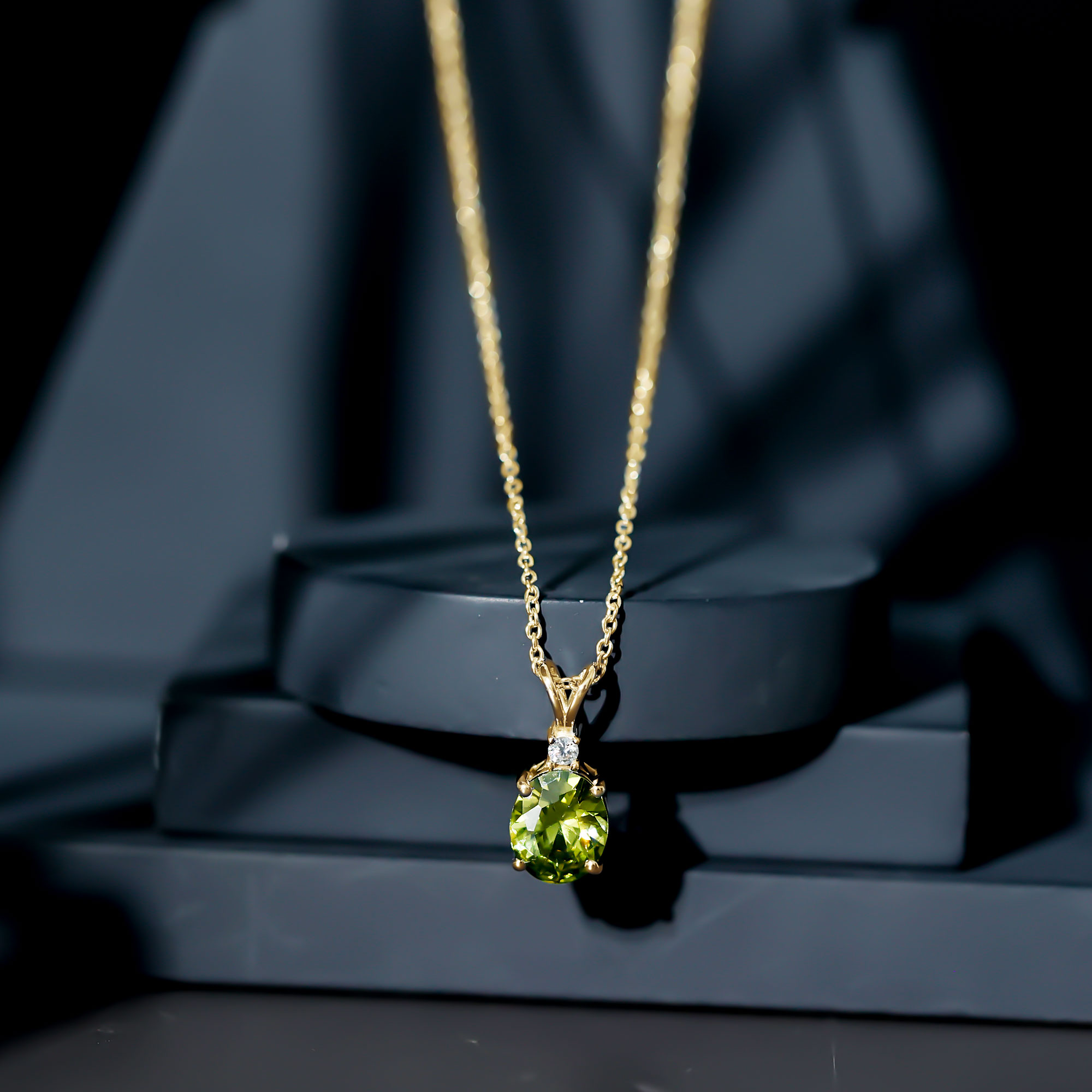 thumbnail video image 2 of Rosec Jewels Oval Shape Lab Grown Green Sapphire Solitaire Pendant with Moissanite (8X10 mm), 10K White Gold, 2 of 8