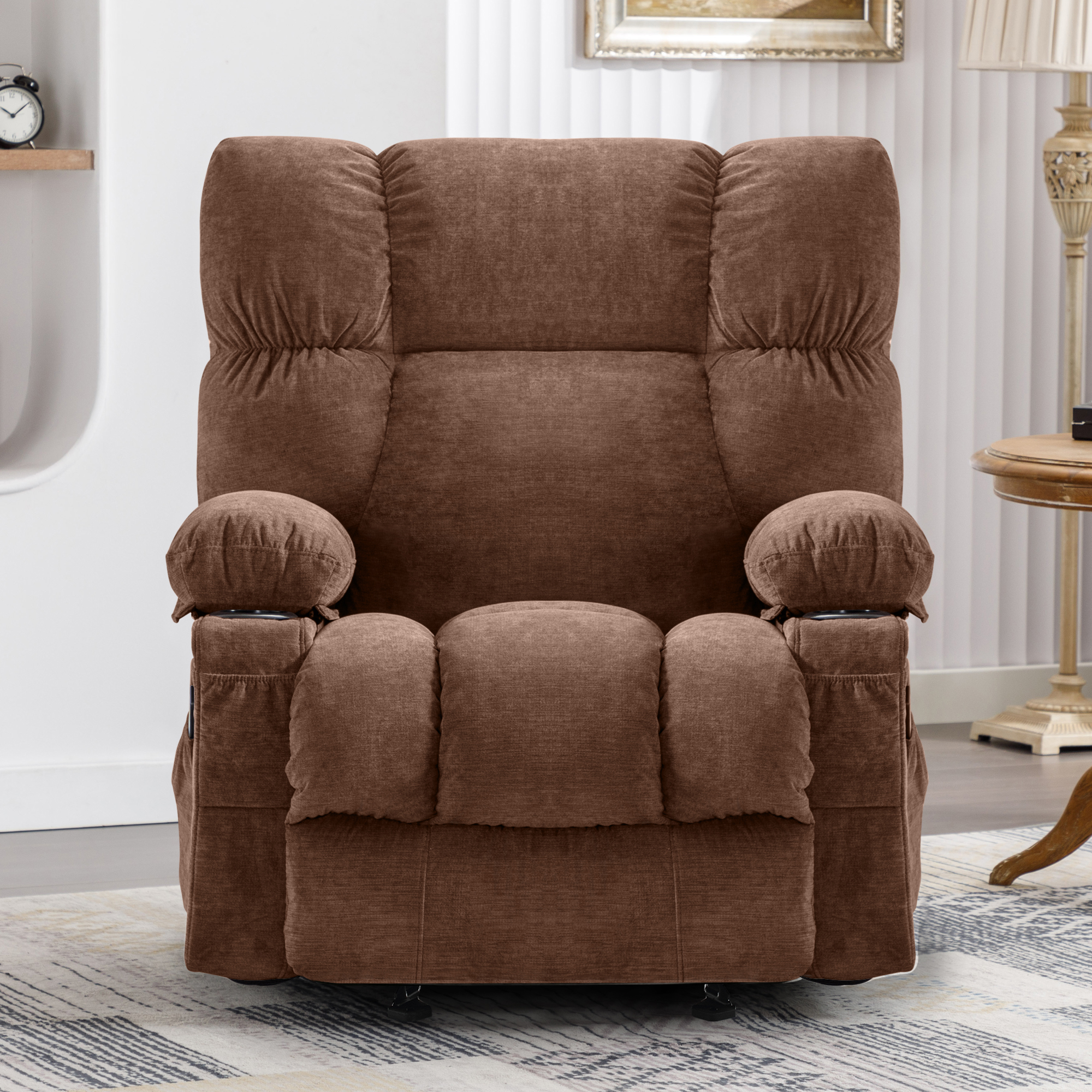 thumbnail video image 2 of JONPONY Manual Recliner Chair with Heat Therapy and Massage Function, Heavy Duty Reclining Mechanism Massage Chair, Elderly Single Rocker Sofa with Cup Holders for Bedroom Home Theater,Brown, 2 of 13