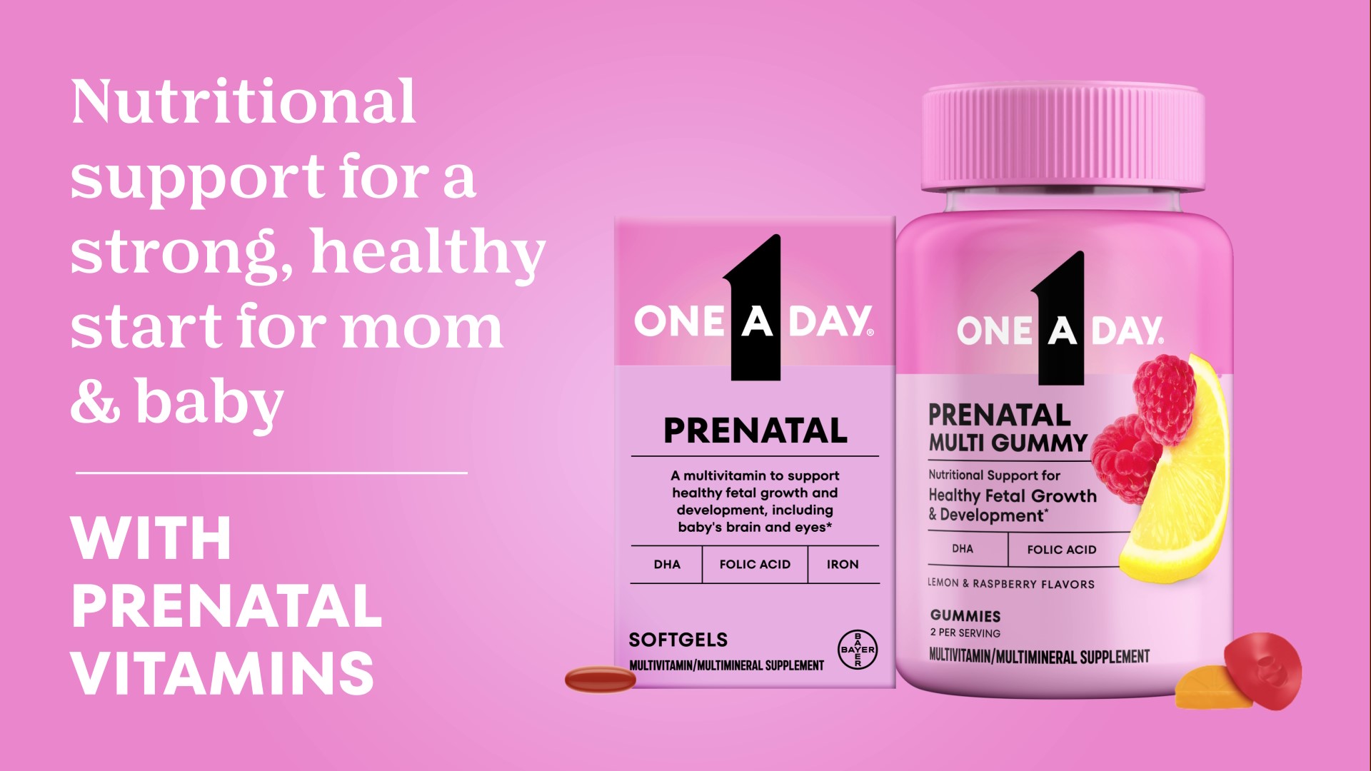 thumbnail video image 2 of One A Day Prenatal Gummy Vitamins with Folic Acid, DHA, 120 Count, 2 of 12