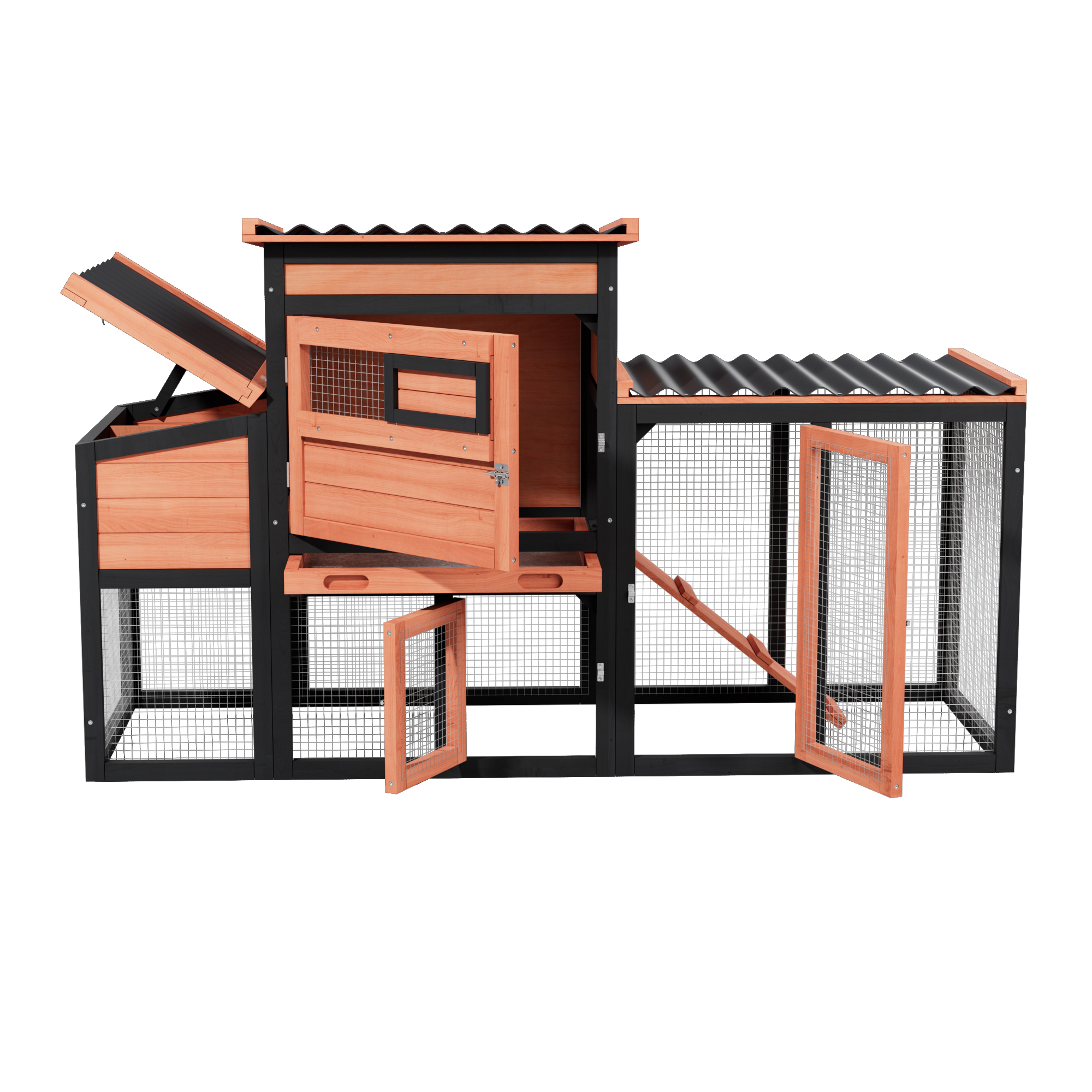 thumbnail video image 2 of Chicken Coop with Run Large Wooden Hen House with Openable Roof, Weatherproof Poultry Cage with Sliding Window,Orange with Black, 2 of 9