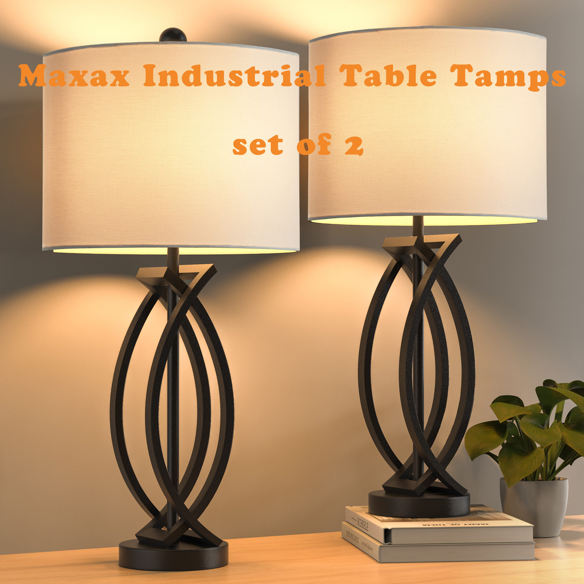 thumbnail video image 2 of Maxax 26" Table Lamps for Living Room Set of 2, Dimmable Black Lamps for Bedroom Nightstand, Industrial Metal End Table Lamps, 2 of 8