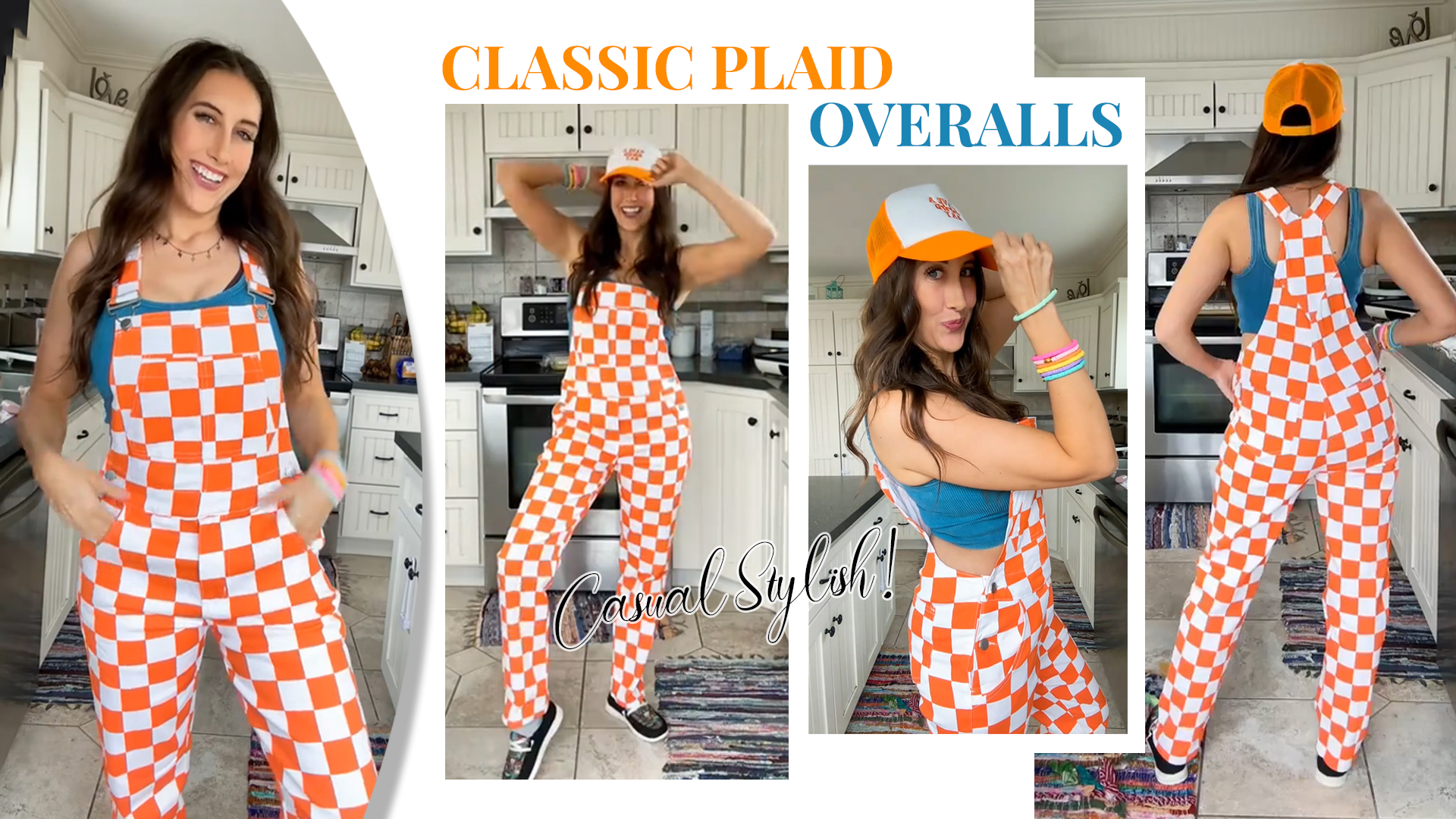 thumbnail video image 2 of Checkered Pants Womens Overalls Denim Bib Coveralls Cute Stretch Jeans Jumpsuit, 2 of 9