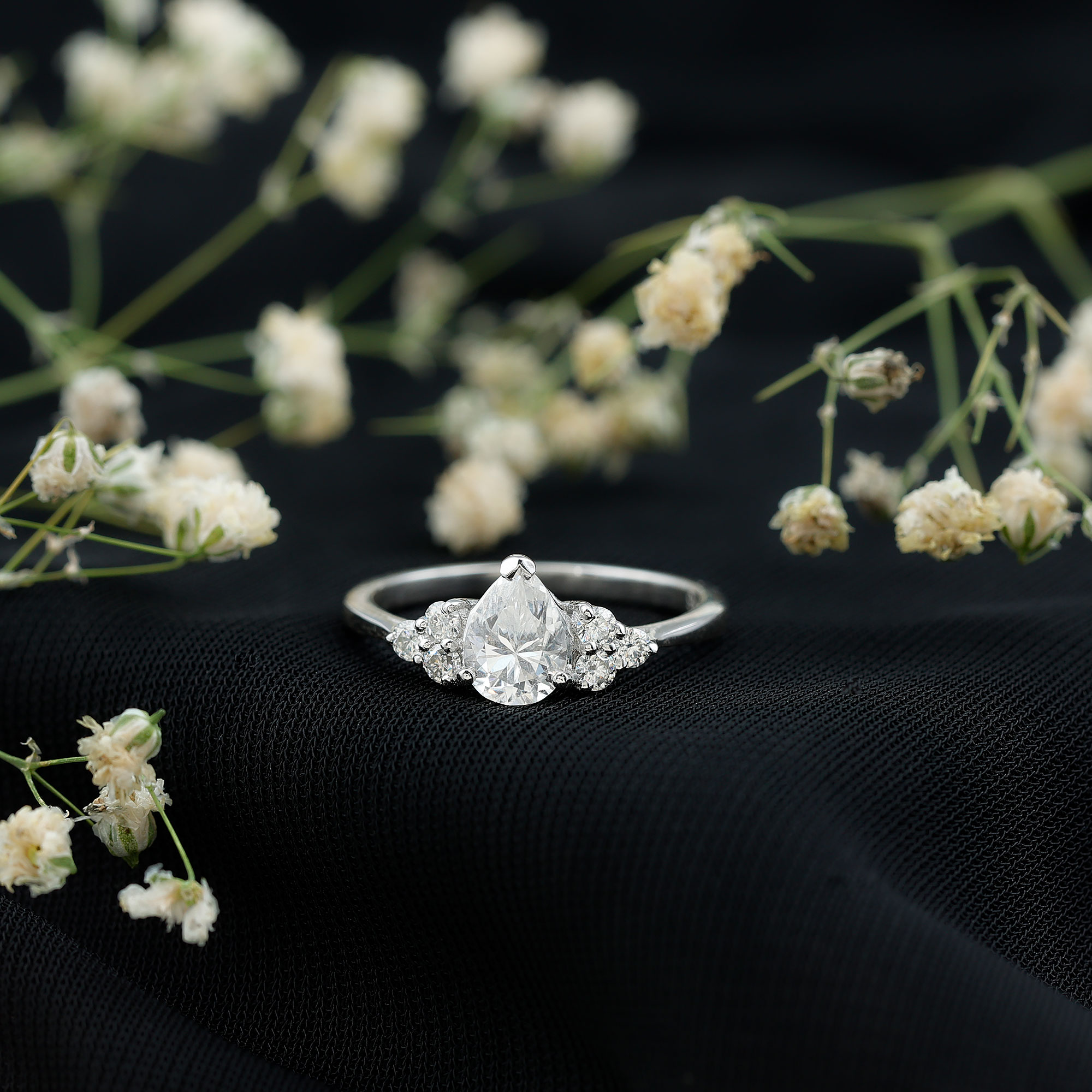 thumbnail video image 2 of Rosec Jewels Classic Moissanite Pear Shaped Engagement Ring for Women - D-VS1 Quality Certified - With Jewelry Box, 18K White Gold, US 4.00, 2 of 9