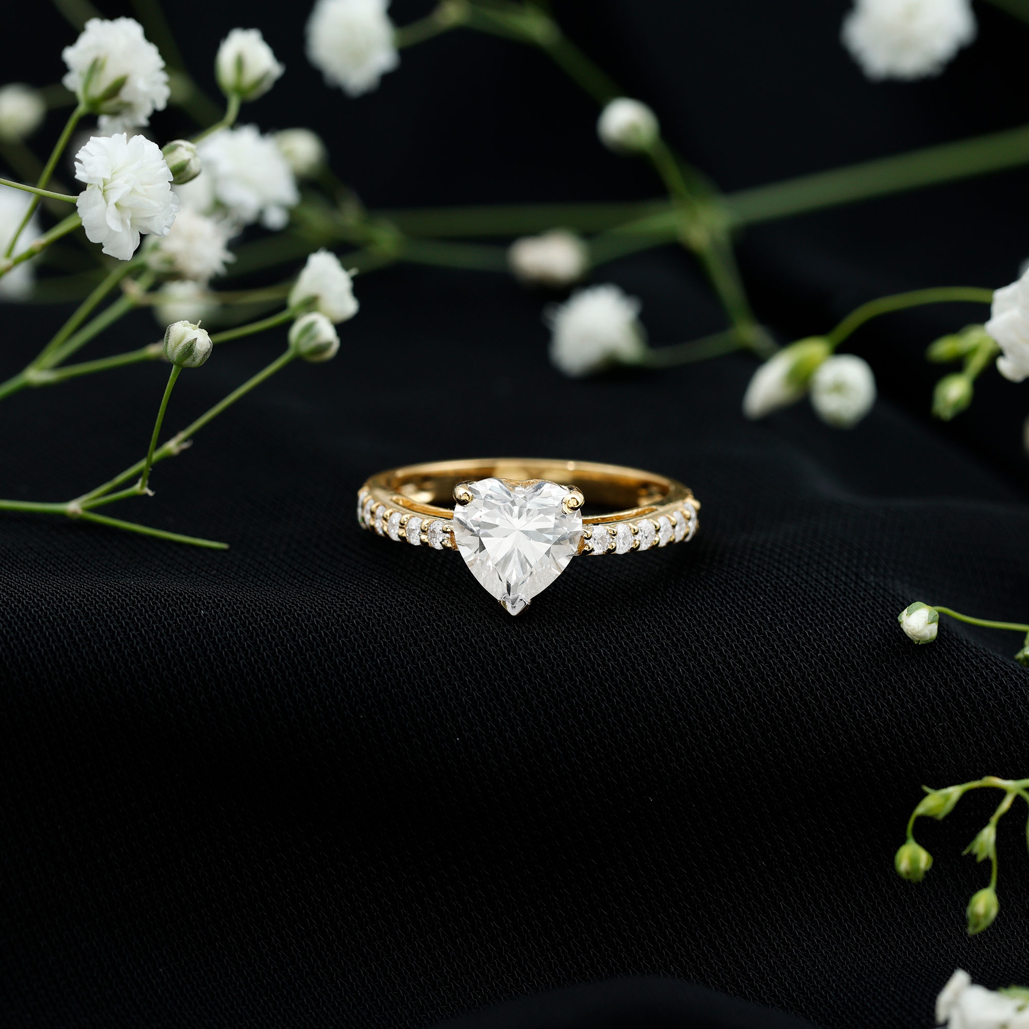 thumbnail video image 2 of Rosec Jewels Certified Moissanite Heart Shaped Engagement Ring 2 Carat - Moissanite Solitaire Ring - 8 mm - D-VS1 Quality, 18K White Gold, US 10.50, 2 of 8