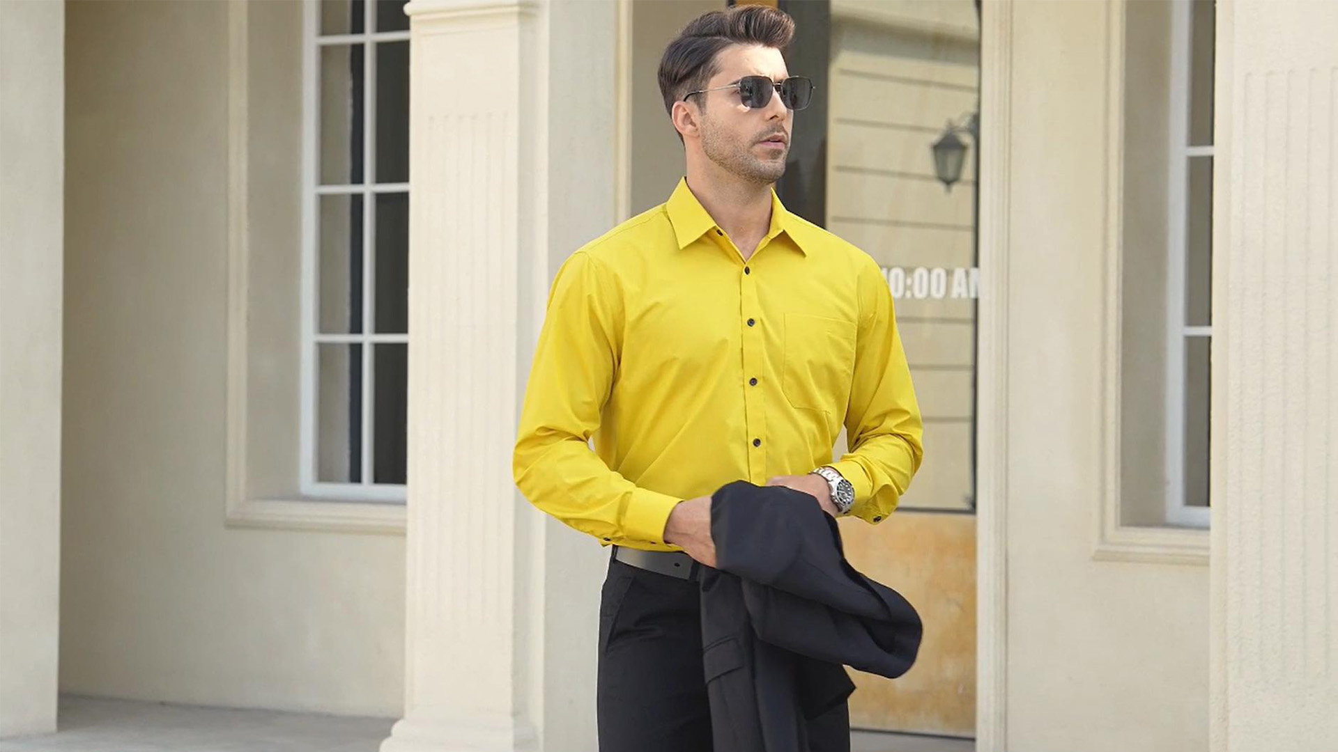 yellow dress shirt Hi-Tie Mustard Golden Paisley Men Long Sleeve Shirt, L Iron with cover Sumtumn Men's Yellow Dress Shirts