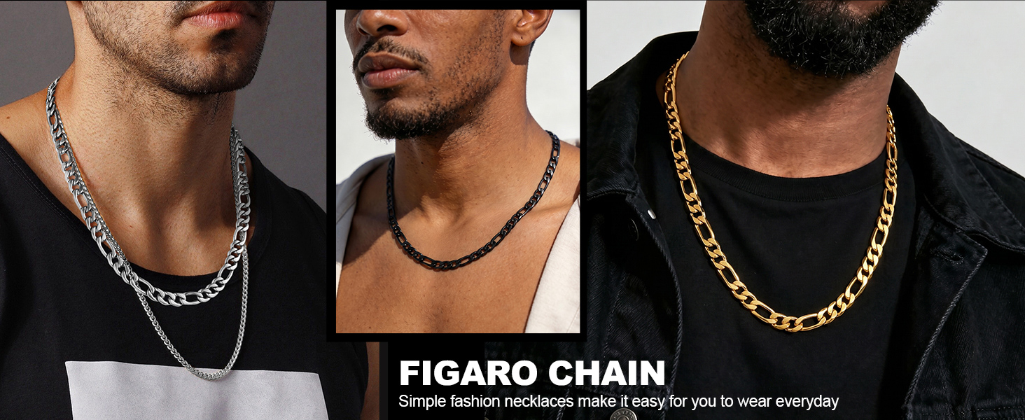 thumbnail video image 2 of U7 Figaro Necklace for Men Black Chain Bracelet Stainless Steel Jewelry Set 2-Piece in 5MM Width 26 Inch, 2 of 9