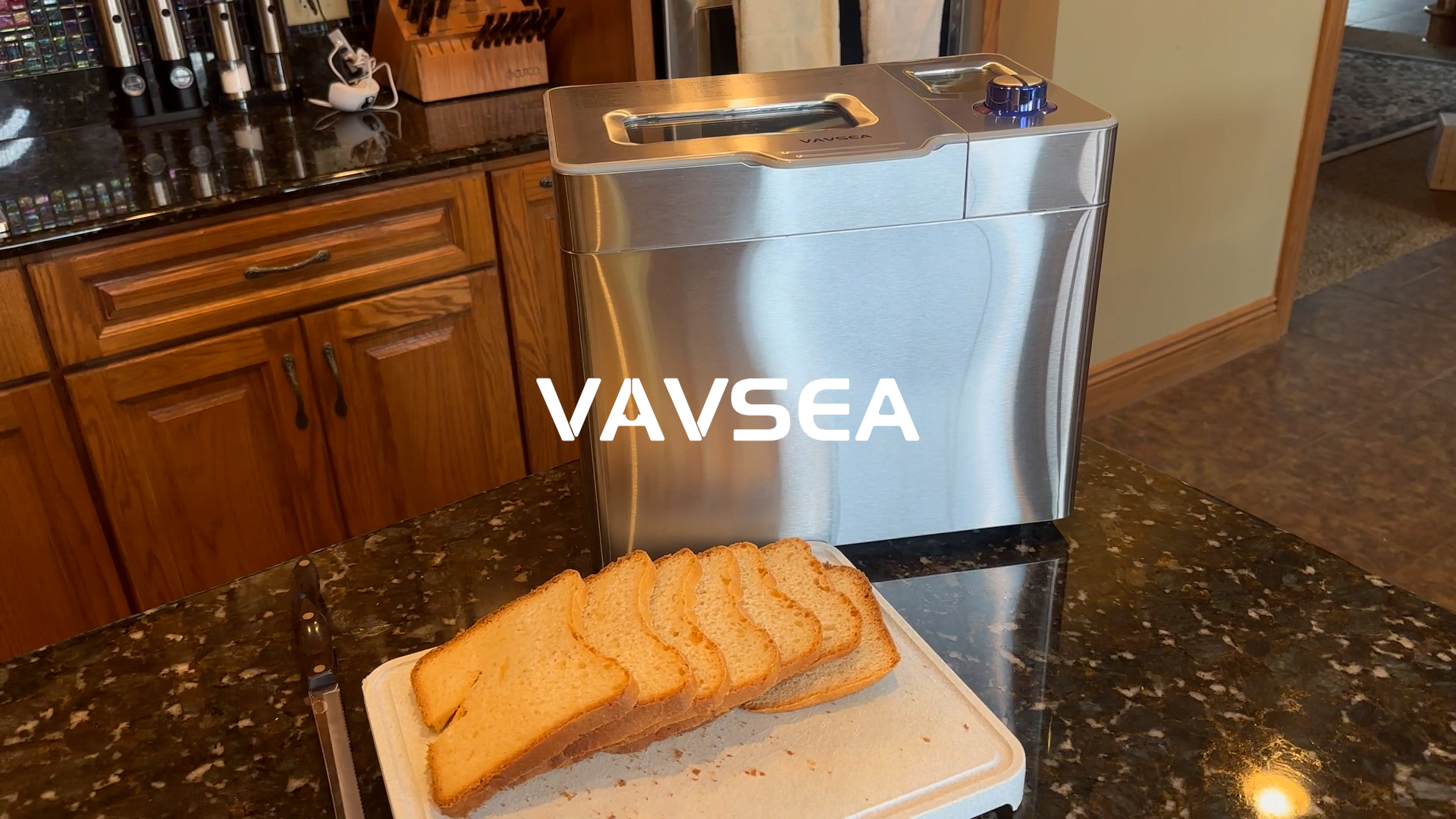 thumbnail video image 2 of VAVSEA 25 in 1 Bread Maker Machine, 2LB Bread Maker with Auto Fruit and Nut Dispenser, Gluten Free Setting, Stainless Steel, Reserve & Keep Warm Set, 2 of 11