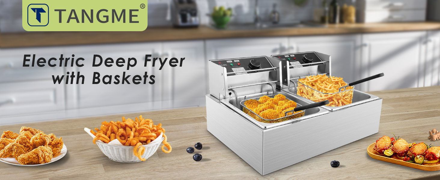 thumbnail video image 2 of Commercial Deep Fryer - 3400W Electric Deep Fryers with 2x6.35QT Baskets 0.8mm Thickened Stainless Steel Countertop Oil Fryer 20.7QT Large Capacity with Temperature Limiter, 2 of 8