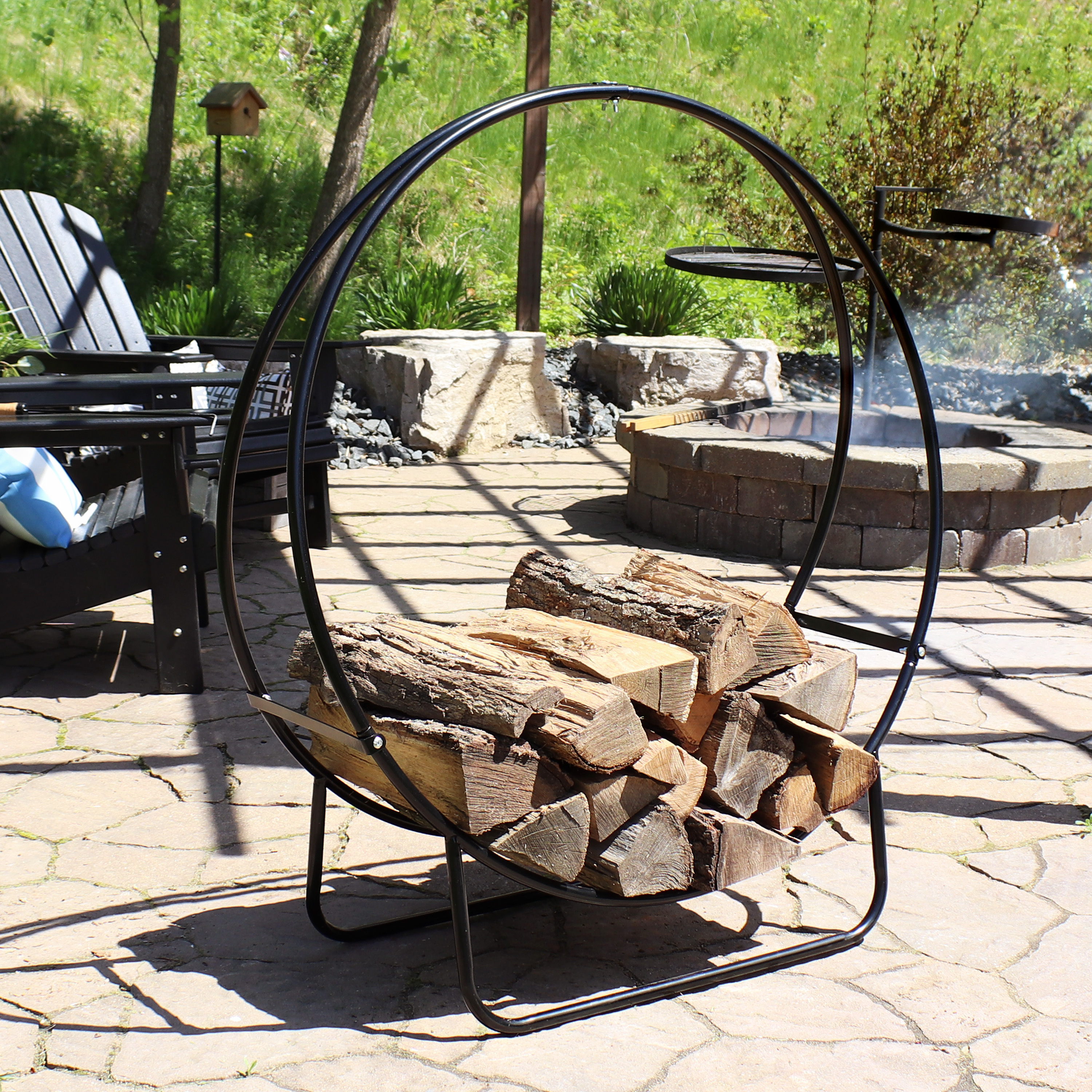 Sunnydaze Indoor or Outdoor Modern Tubular Steel Firewood Hoop Log Rack ...