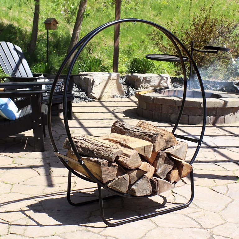 Gymax 40'' Steel Tubular Log Hoop Round Firewood Storage Holder Rack