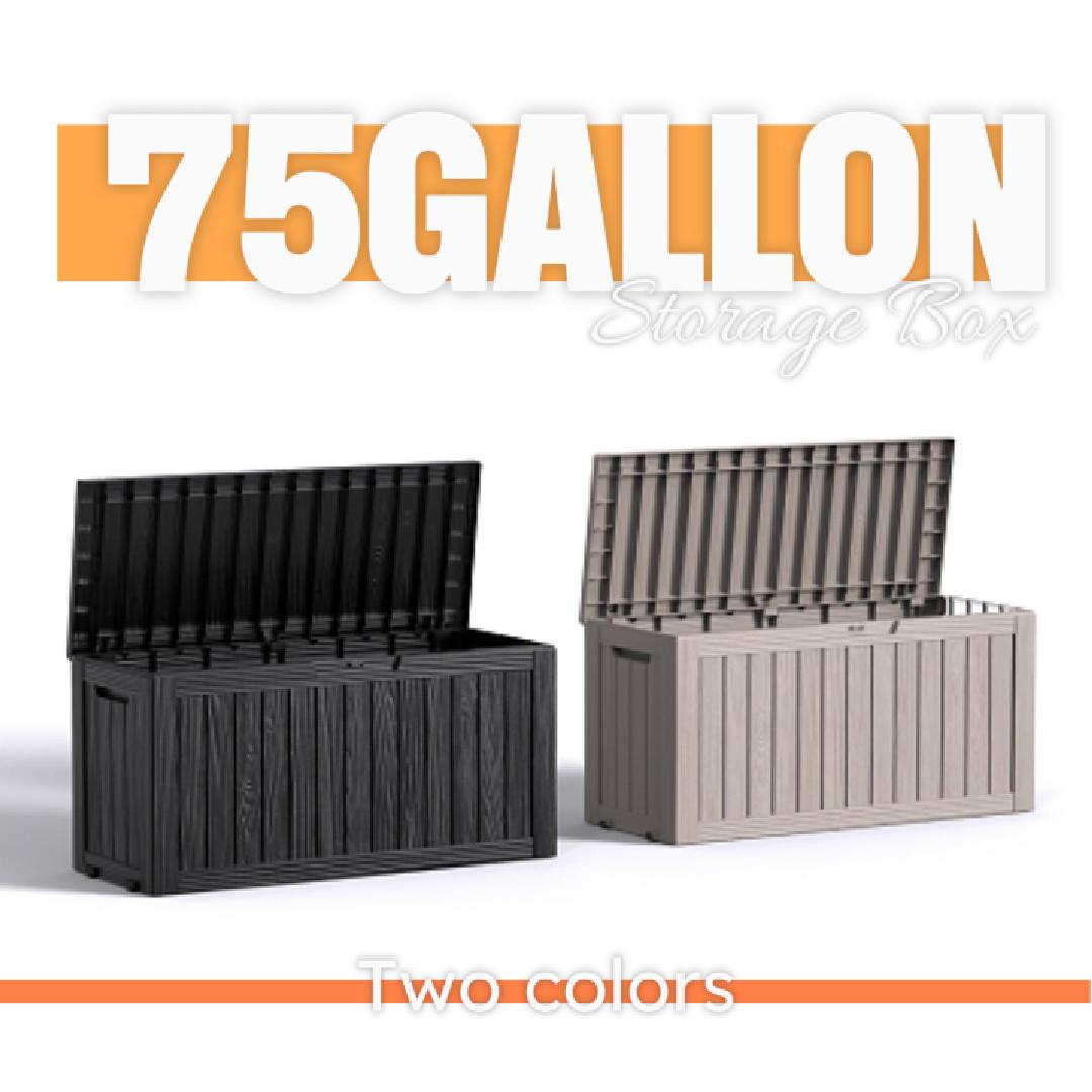 thumbnail video image 2 of 75 Gallon Resin Deck Box, Lockable Patio Outdoor Storage Box for Furniture, Garden Tools and Tools Storage, Waterproof Outside Storage Boxes, 2 of 9