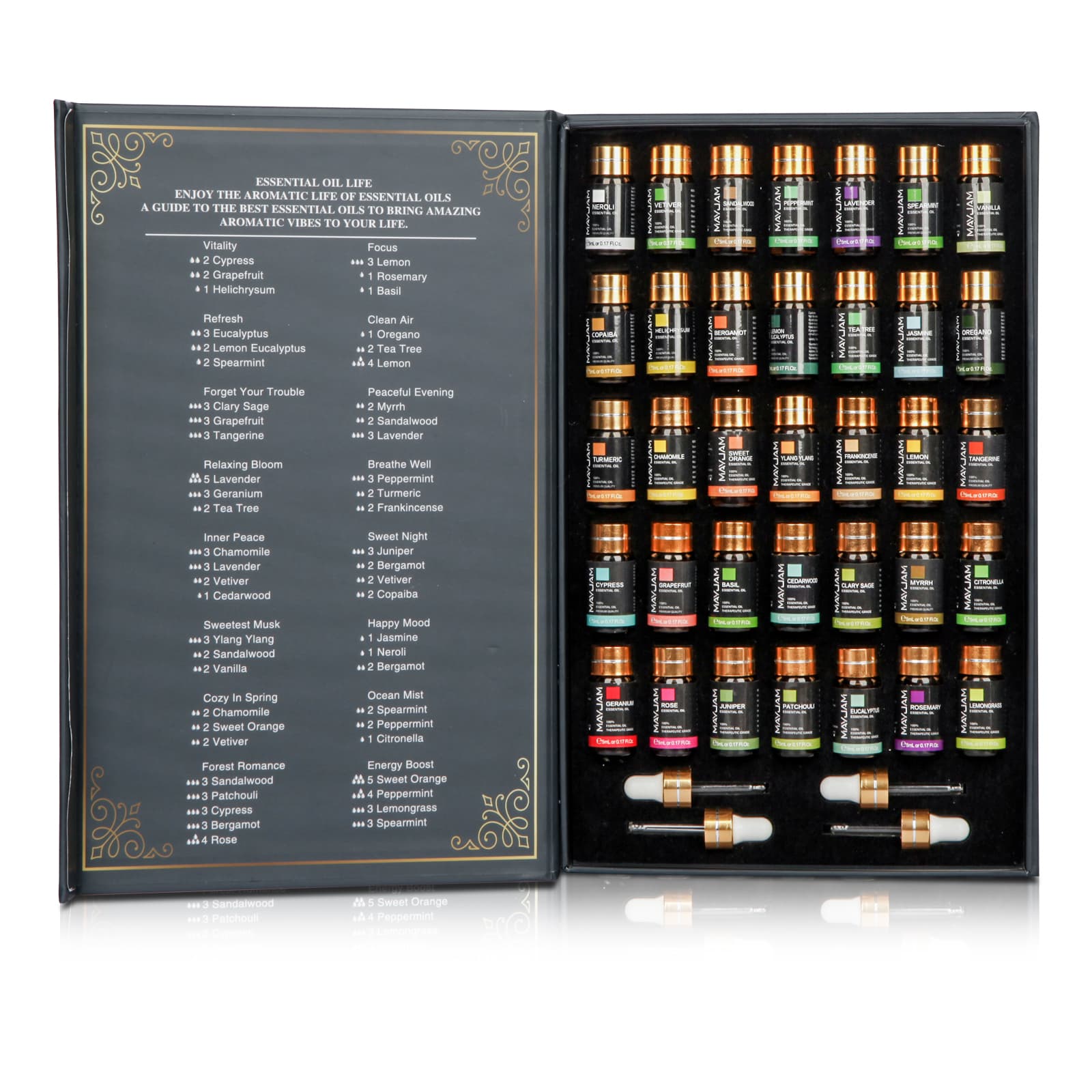 thumbnail video image 2 of MAYJAM 35x5ml Essential Oils Set for Diffusers, Humidifiers, Massages, Aromatherapy, Candle Making, Skin & Hair Care, 2 of 10