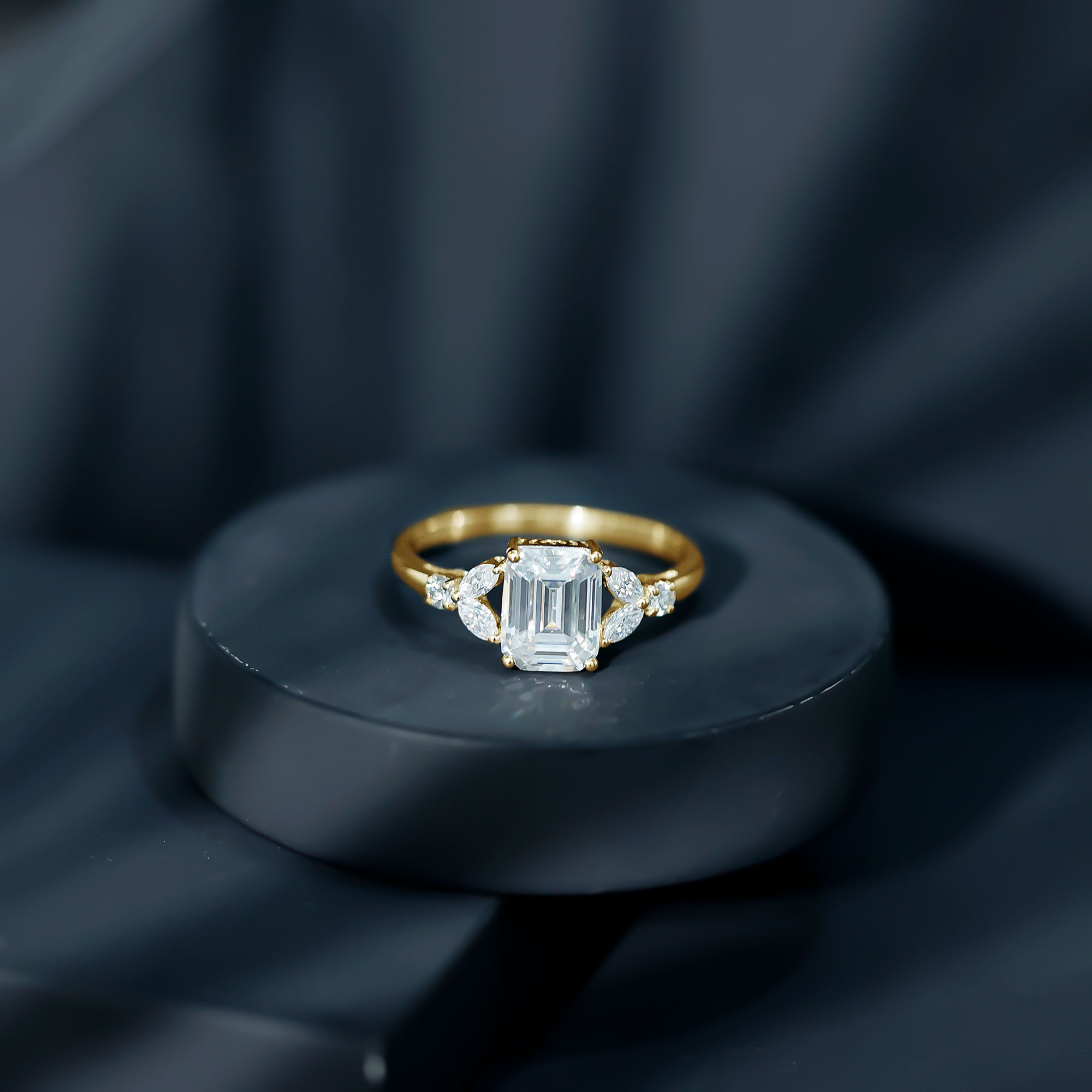 thumbnail video image 2 of Rosec Jewels Lab Diamond Engagement Ring - 2 Carat Emerald Cut Diamond Ring (EF-VS Quality), 10K Yellow Gold, US 4.00, 2 of 8