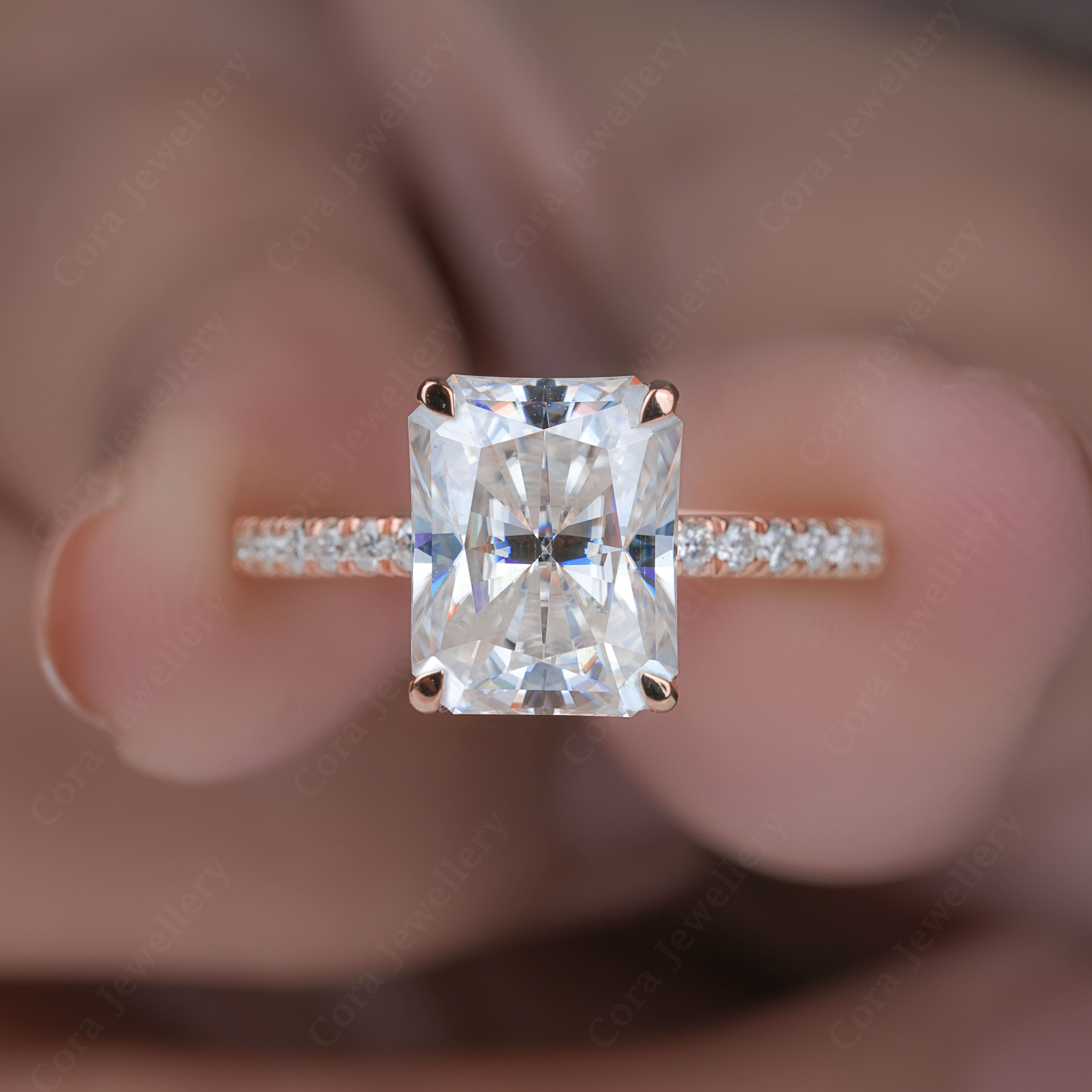 thumbnail video image 2 of Cora Jewellery 3.5CT Radiant Moissanite Engagement Ring for Women, 14K White Gold, 9.5 US, 2 of 9