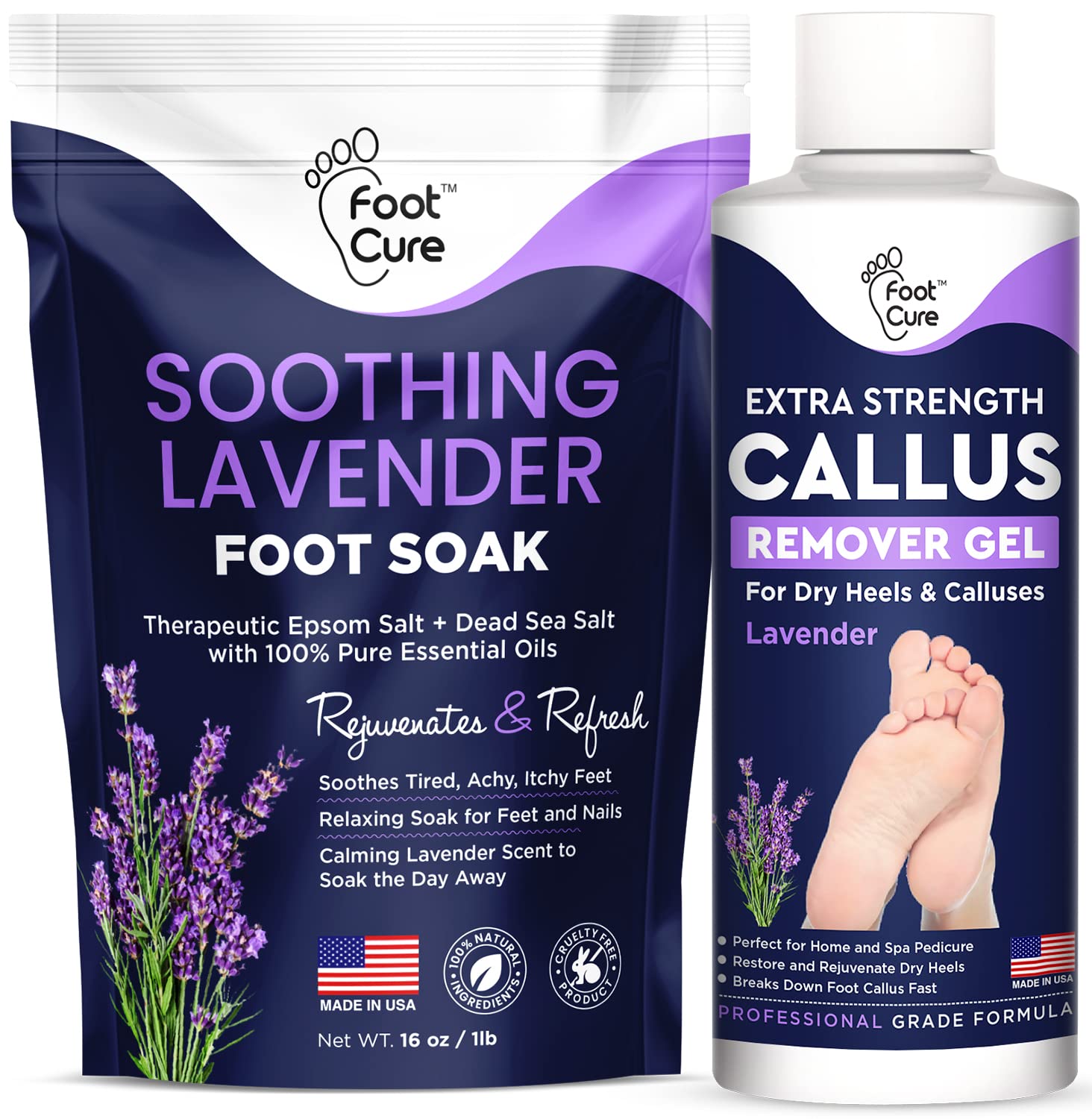 thumbnail video image 2 of Foot Cure Lavender Foot Soak & Callus Remover Gel Kit - Remove Calluses with Epsom Salts, Callus Remover Gel for Dry Cracked Heels & Foot Odor, 2 of 9