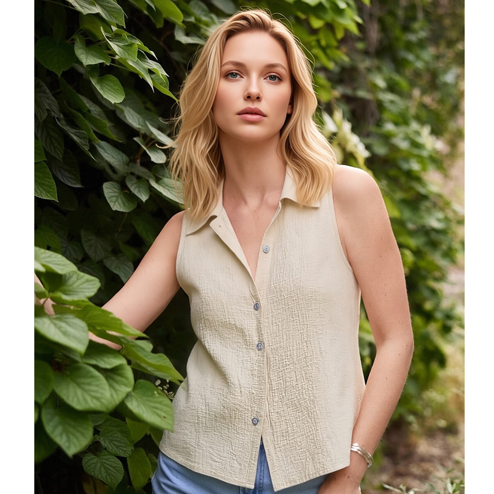 thumbnail video image 2 of Womens Button Down Vest Summer Sleeveless Tank Tops Solid Color V Neck Casual Vest Vacation Boho Tank Top, 2 of 8